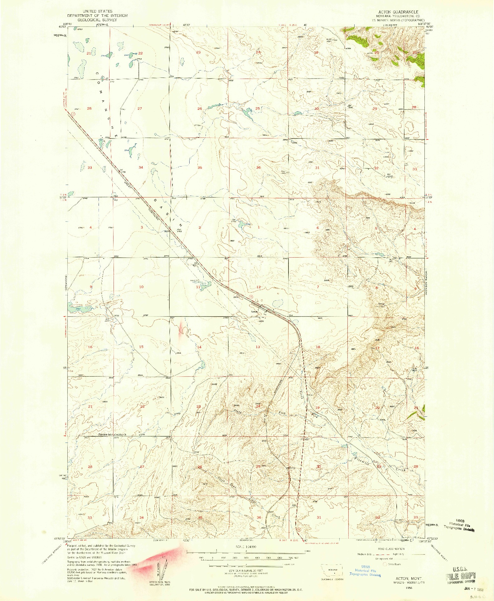 USGS 1:24000-SCALE QUADRANGLE FOR ACTON, MT 1956