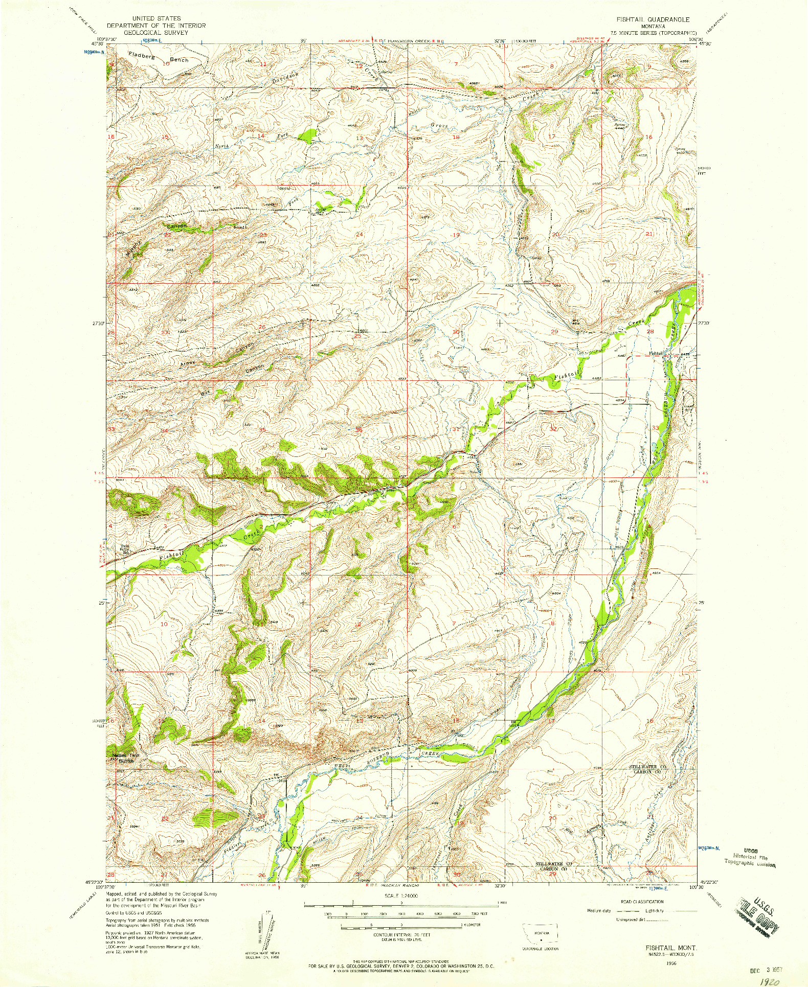 USGS 1:24000-SCALE QUADRANGLE FOR FISHTAIL, MT 1956