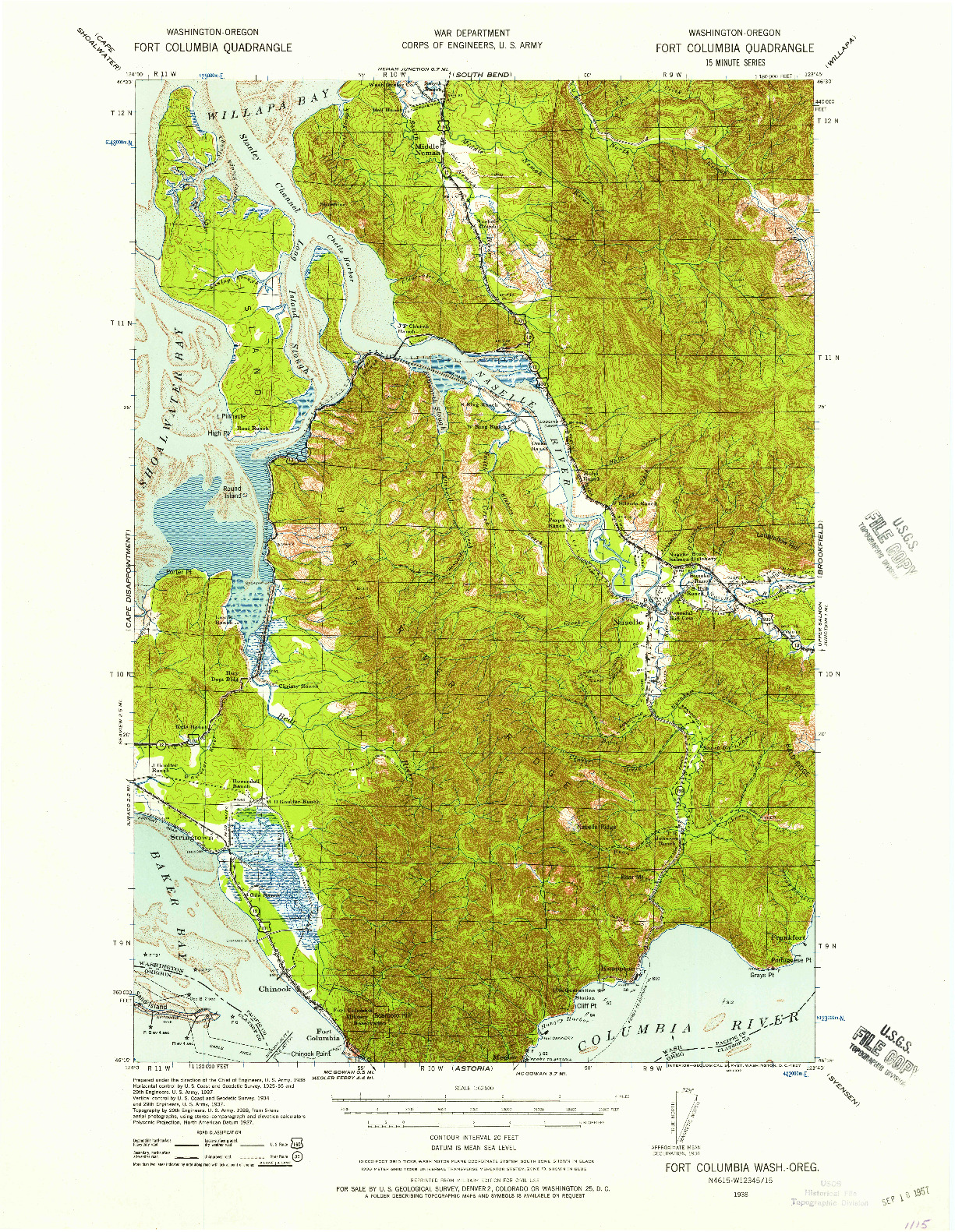 USGS 1:62500-SCALE QUADRANGLE FOR FORT COLUMBIA, WA 1938