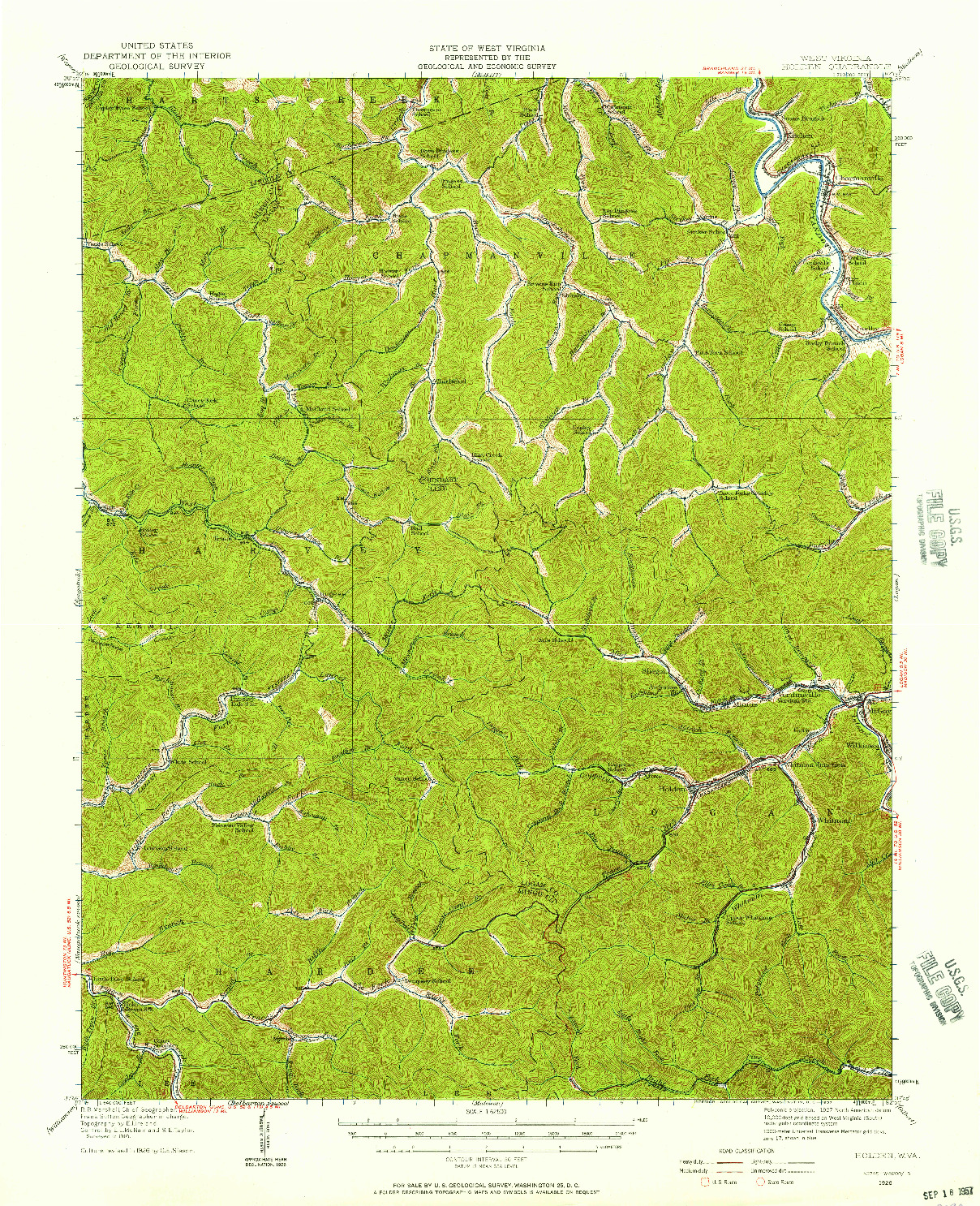 USGS 1:62500-SCALE QUADRANGLE FOR HOLDEN, WV 1926