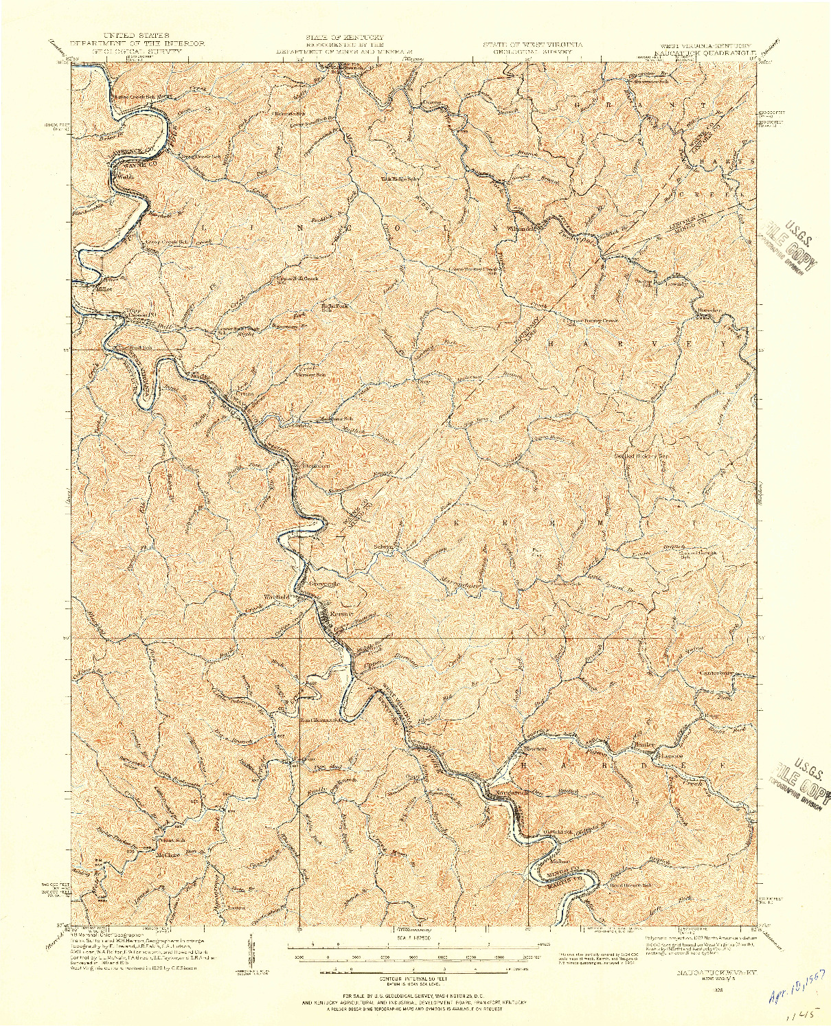 USGS 1:62500-SCALE QUADRANGLE FOR NAUGATUCK, WV 1926