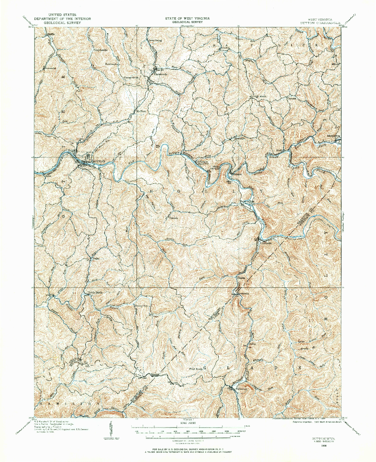 USGS 1:62500-SCALE QUADRANGLE FOR SUTTON, WV 1908