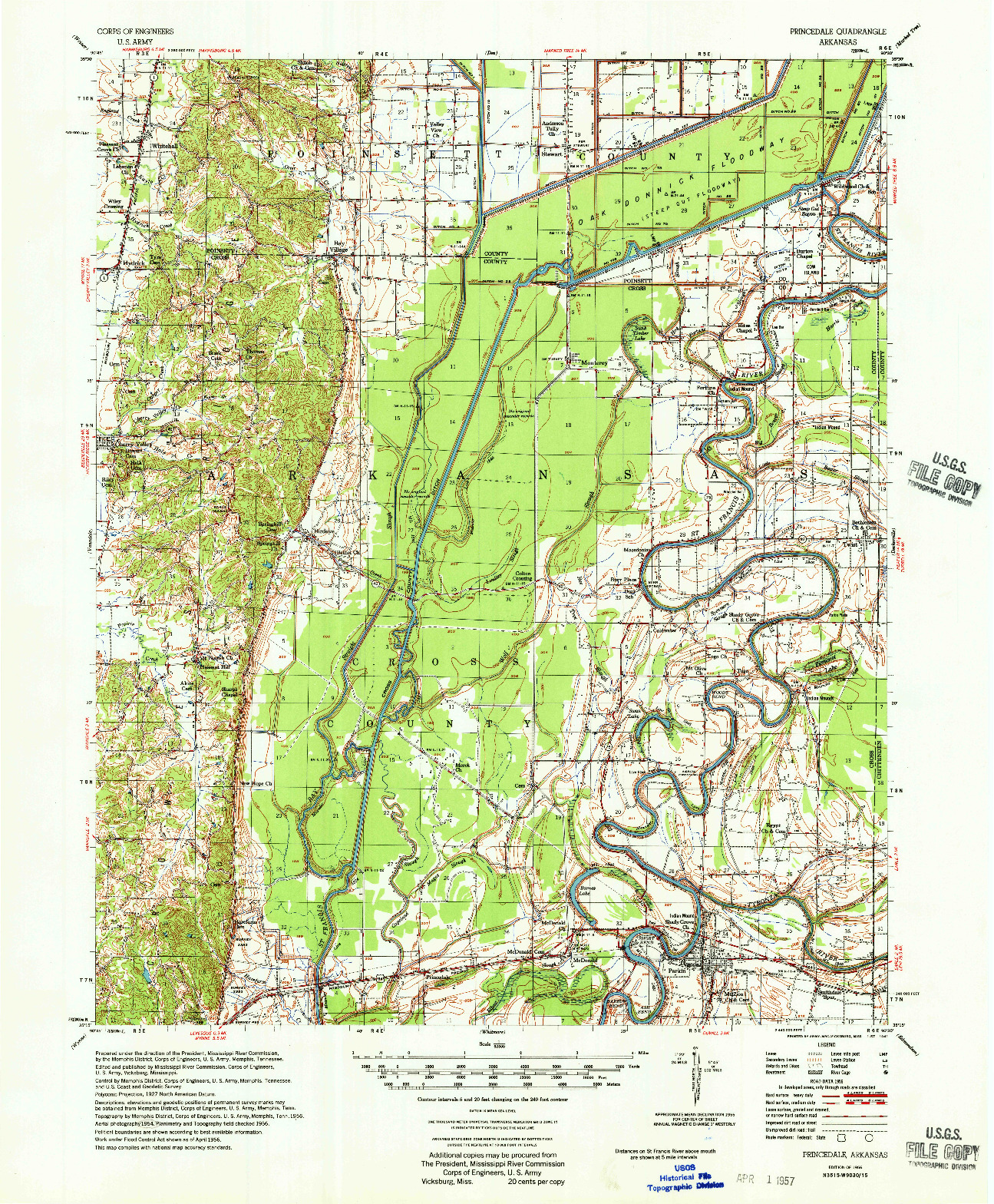 USGS 1:62500-SCALE QUADRANGLE FOR PRINCEDALE, AR 1956