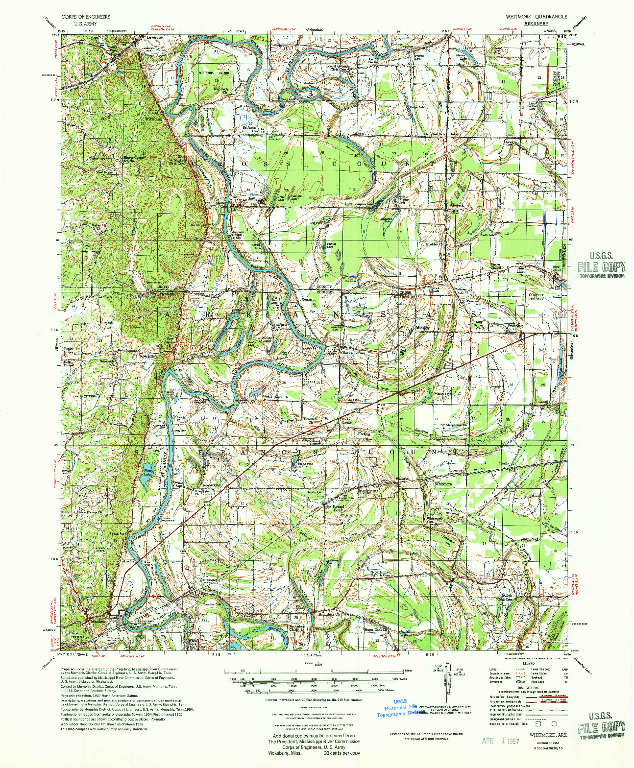 USGS 1:62500-SCALE QUADRANGLE FOR WHITMORE, AR 1956