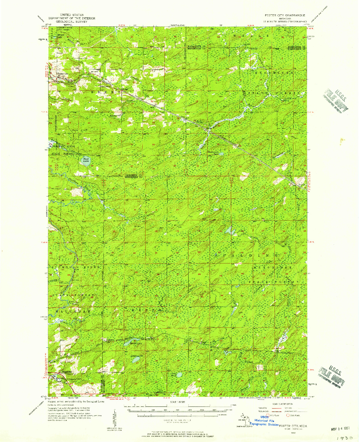 USGS 1:62500-SCALE QUADRANGLE FOR FOSTER CITY, MI 1956