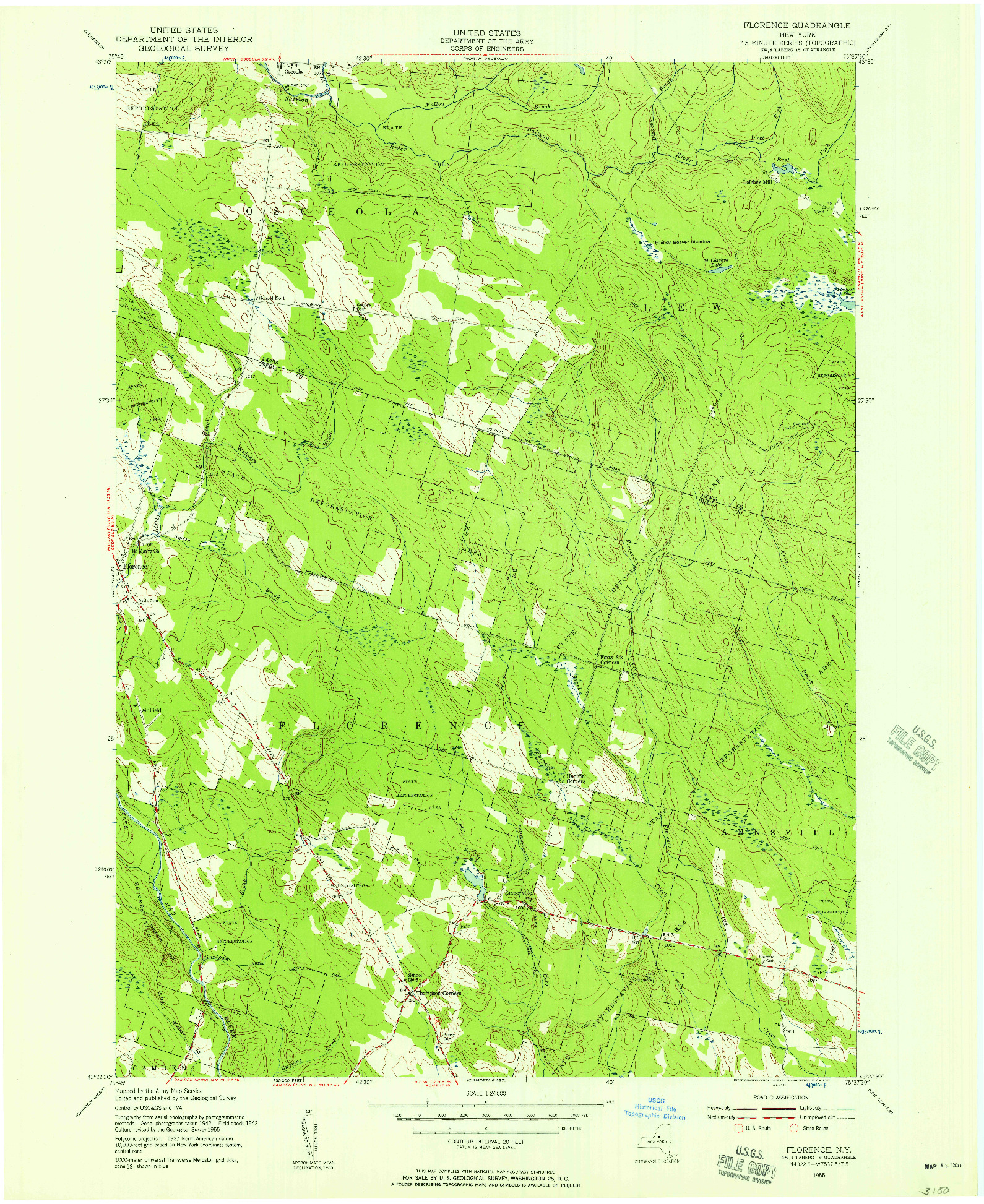 USGS 1:24000-SCALE QUADRANGLE FOR FLORENCE, NY 1955