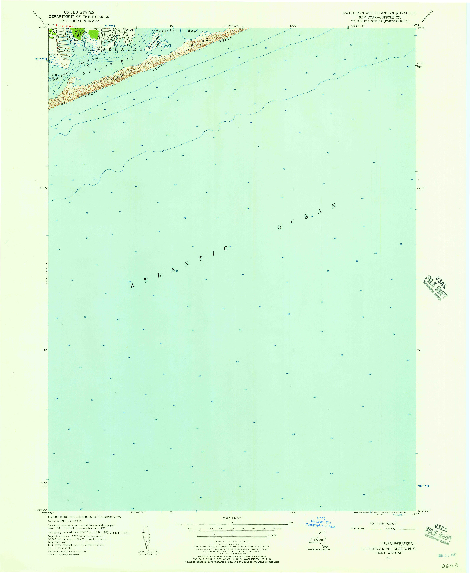 USGS 1:24000-SCALE QUADRANGLE FOR PATTERSQUASH ISLAND, NY 1956