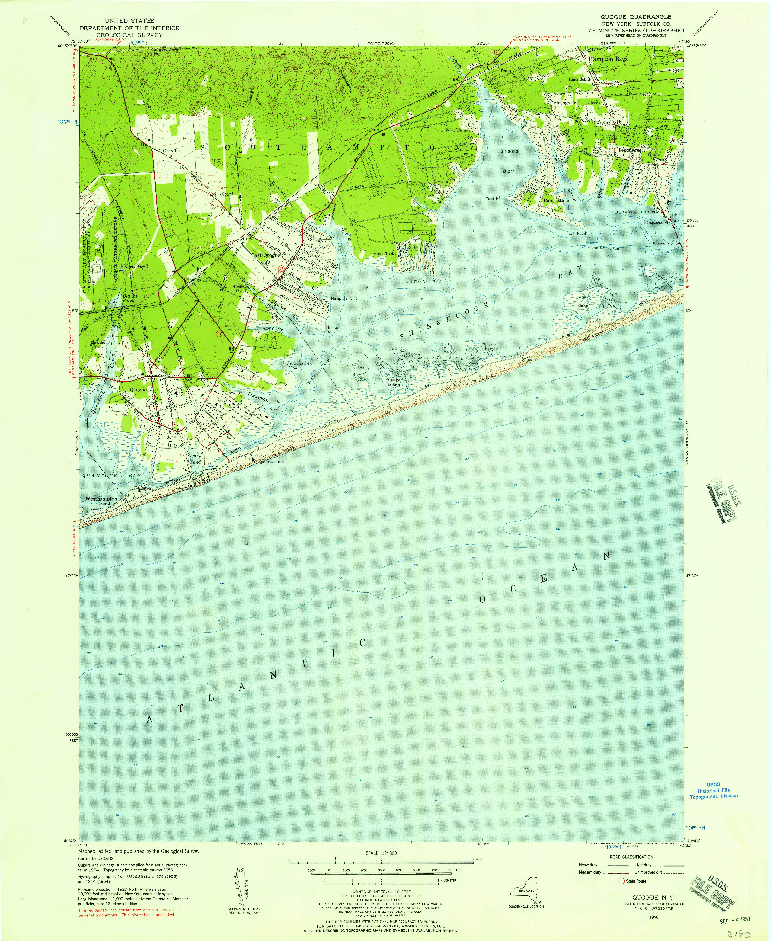 USGS 1:24000-SCALE QUADRANGLE FOR QUOGUE, NY 1956