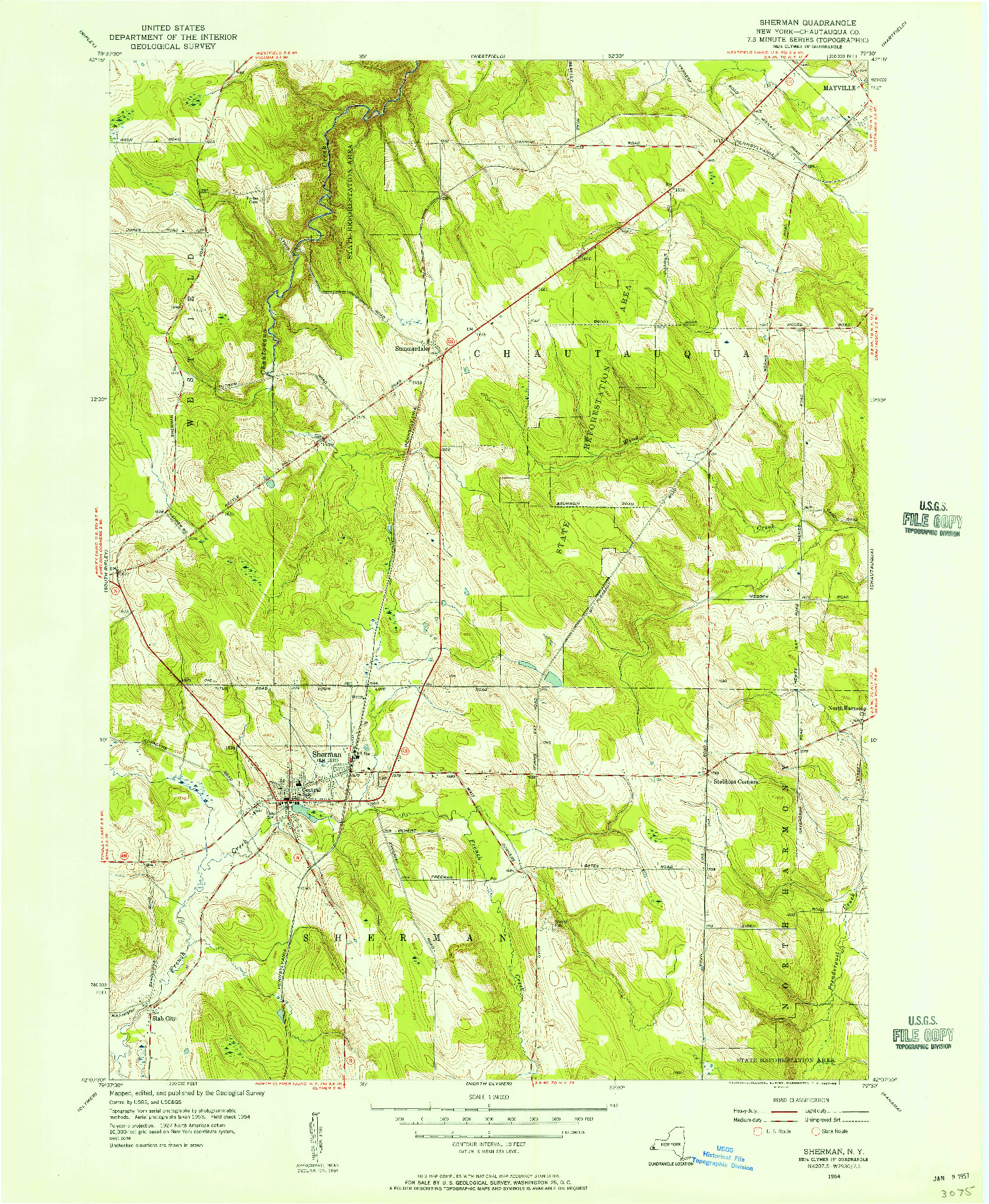 USGS 1:24000-SCALE QUADRANGLE FOR SHERMAN, NY 1954