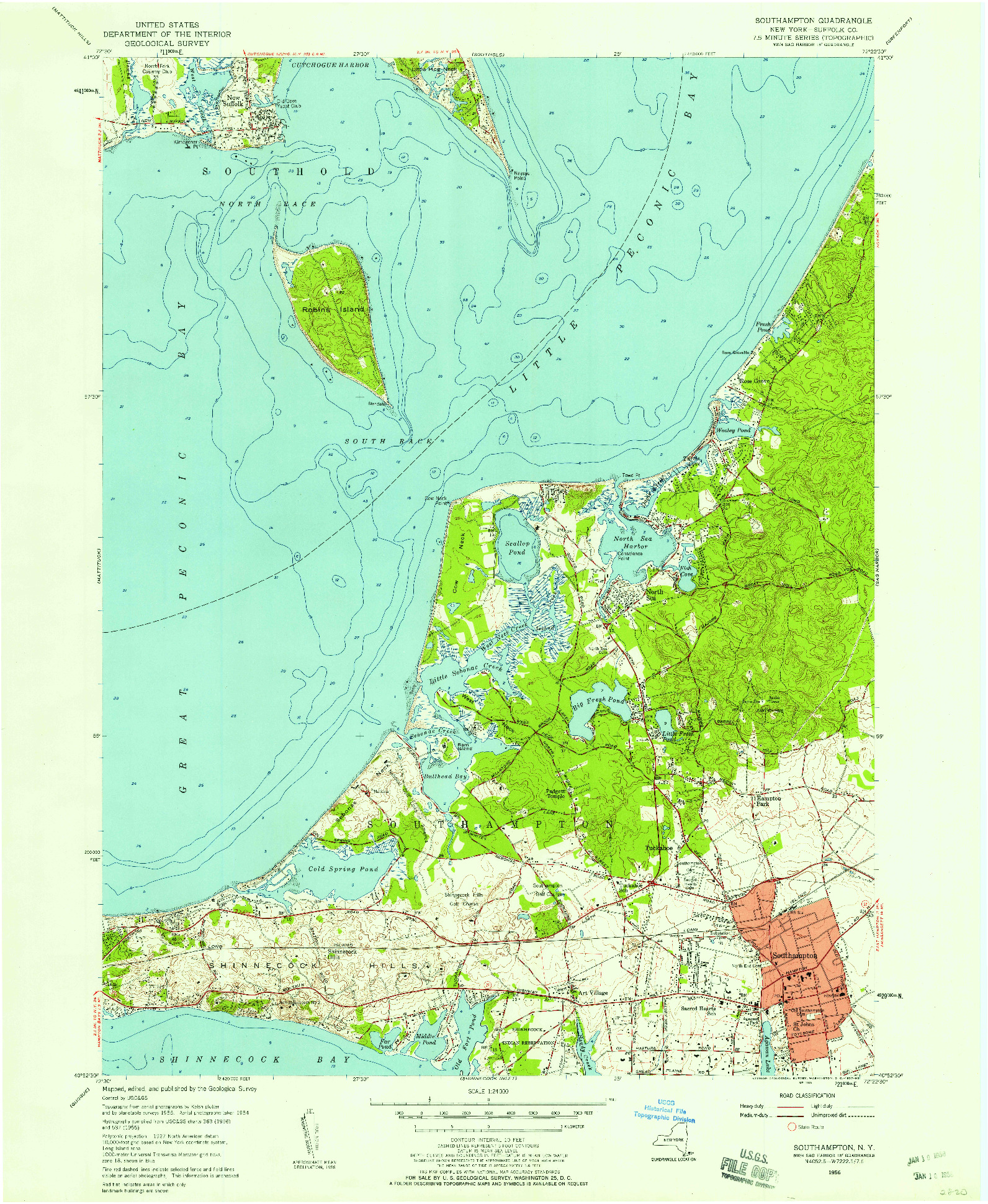 USGS 1:24000-SCALE QUADRANGLE FOR SOUTHAMPTON, NY 1956