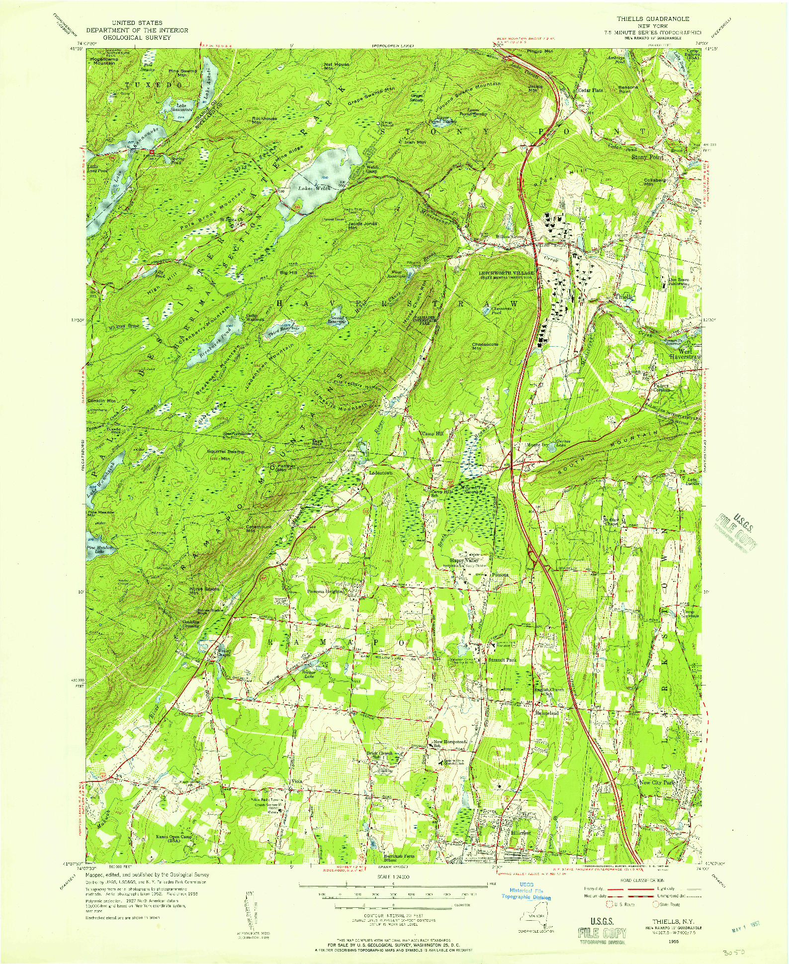 USGS 1:24000-SCALE QUADRANGLE FOR THIELLS, NY 1955