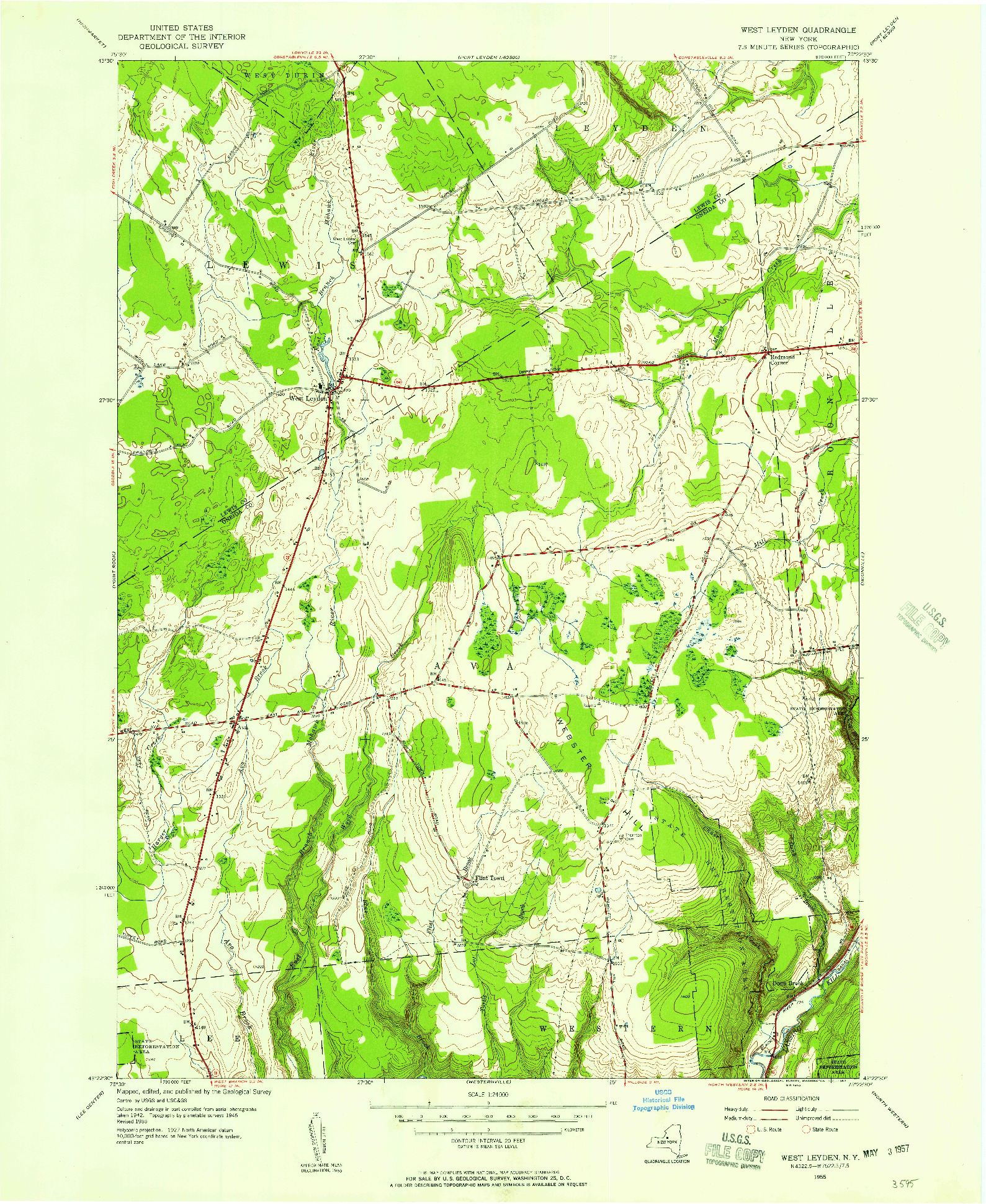 USGS 1:24000-SCALE QUADRANGLE FOR WEST LEYDEN, NY 1955