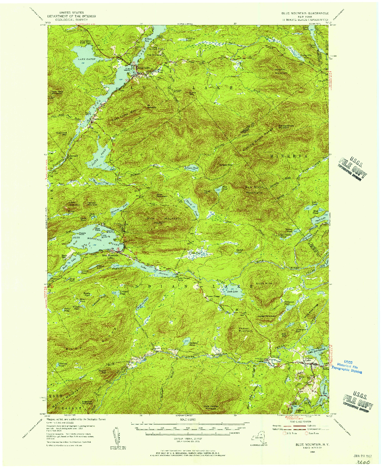 USGS 1:62500-SCALE QUADRANGLE FOR BLUE MOUNTAIN, NY 1954