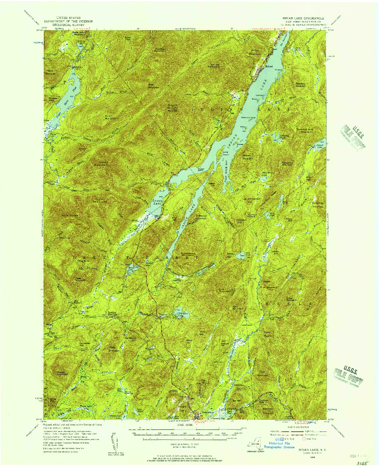 USGS 1:62500-SCALE QUADRANGLE FOR INDIAN LAKE, NY 1954