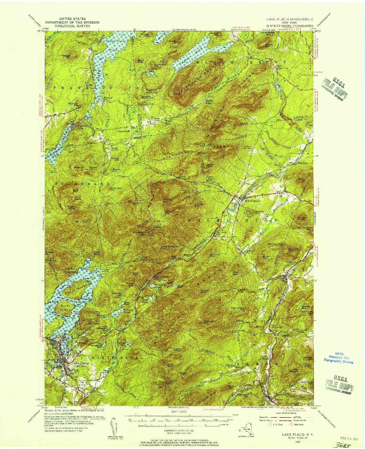 USGS 1:62500-SCALE QUADRANGLE FOR LAKE PLACID, NY 1953