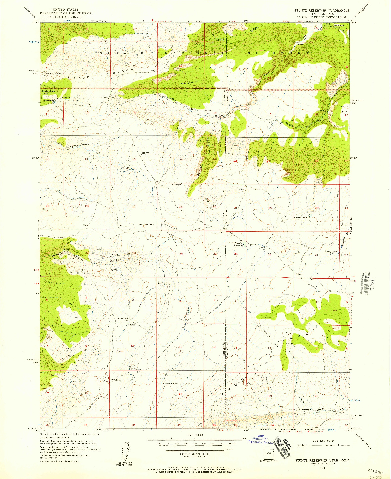 USGS 1:24000-SCALE QUADRANGLE FOR STUNTZ RESERVOIR, UT 1955