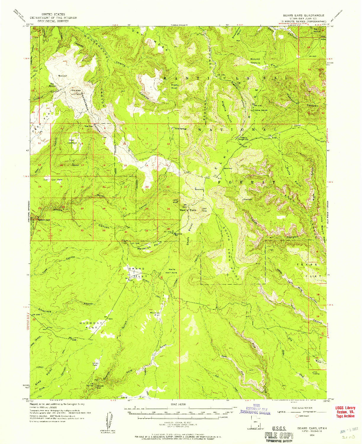 USGS 1:62500-SCALE QUADRANGLE FOR BEARS EARS, UT 1954