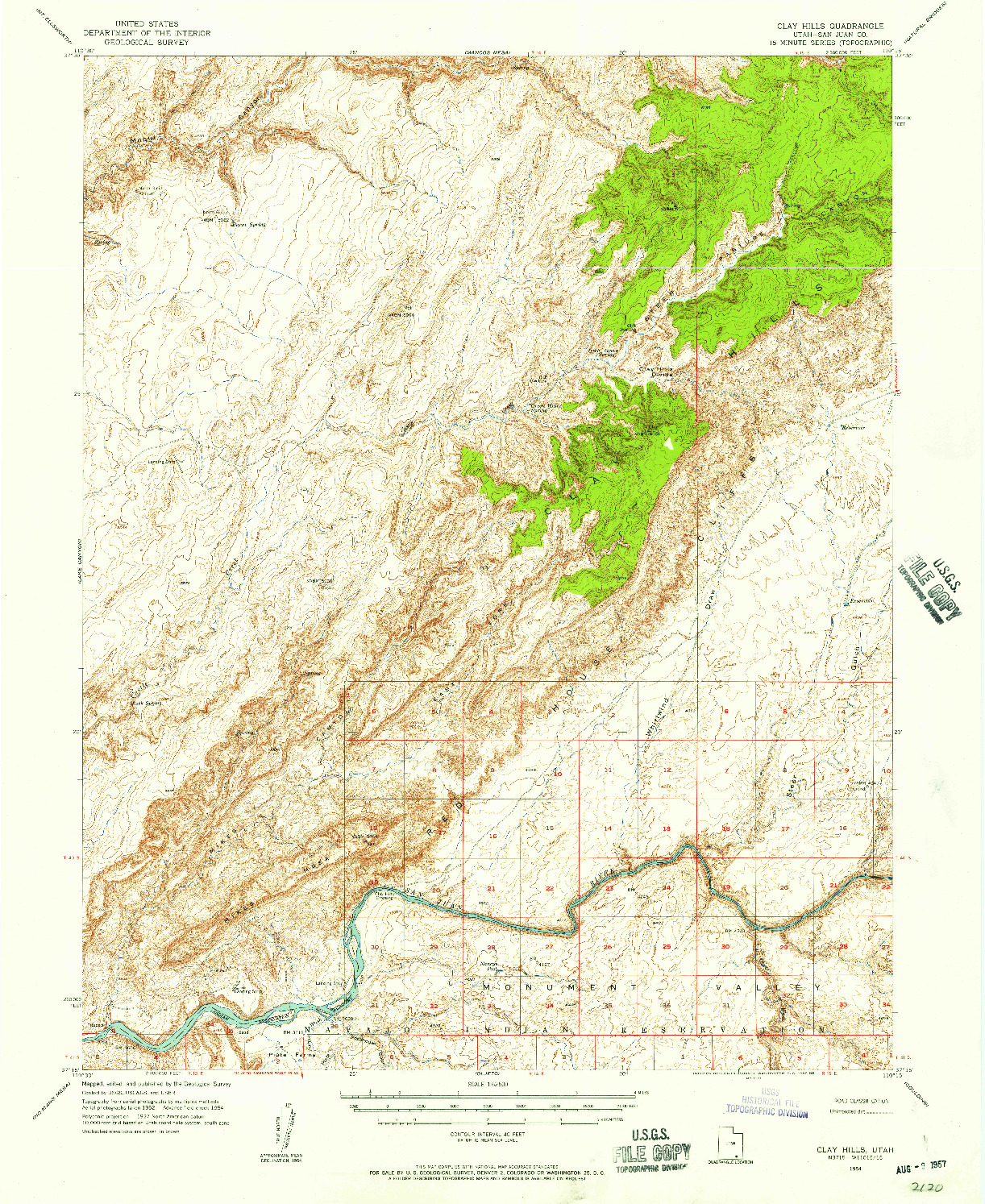 USGS 1:62500-SCALE QUADRANGLE FOR CLAY HILLS, UT 1954