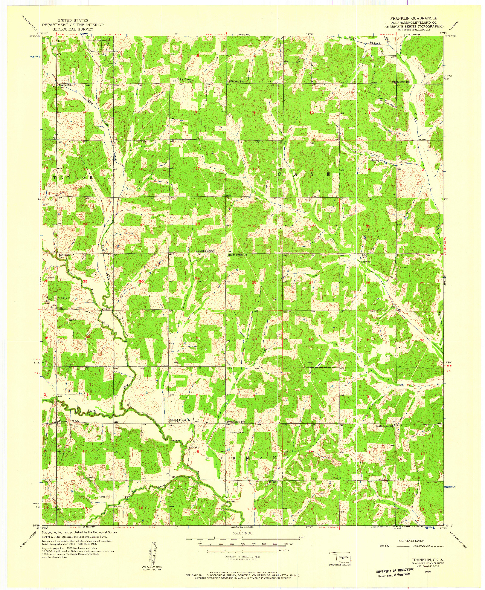 USGS 1:24000-SCALE QUADRANGLE FOR FRANKLIN, OK 1956
