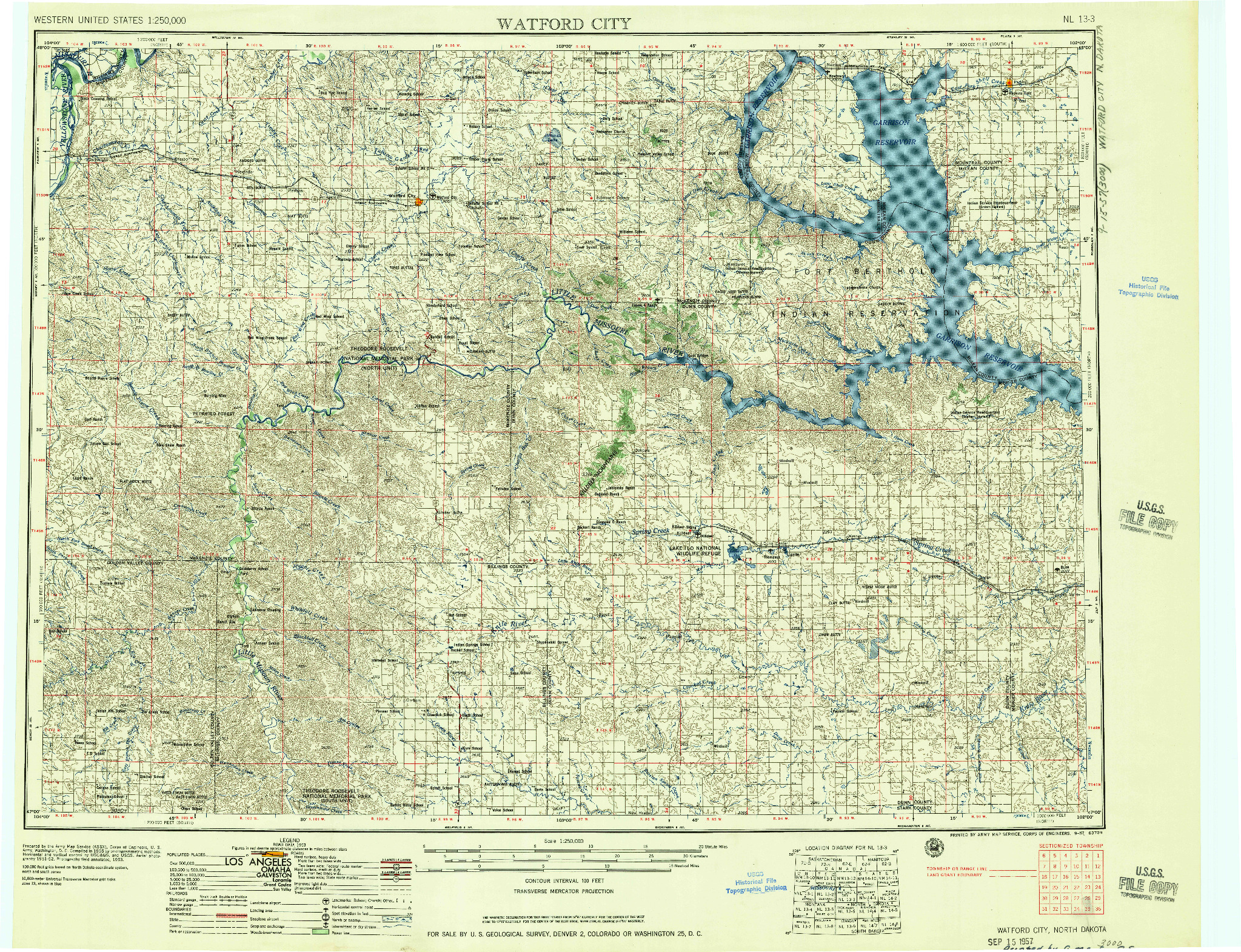 USGS 1:250000-SCALE QUADRANGLE FOR WATFORD CITY, ND 1957