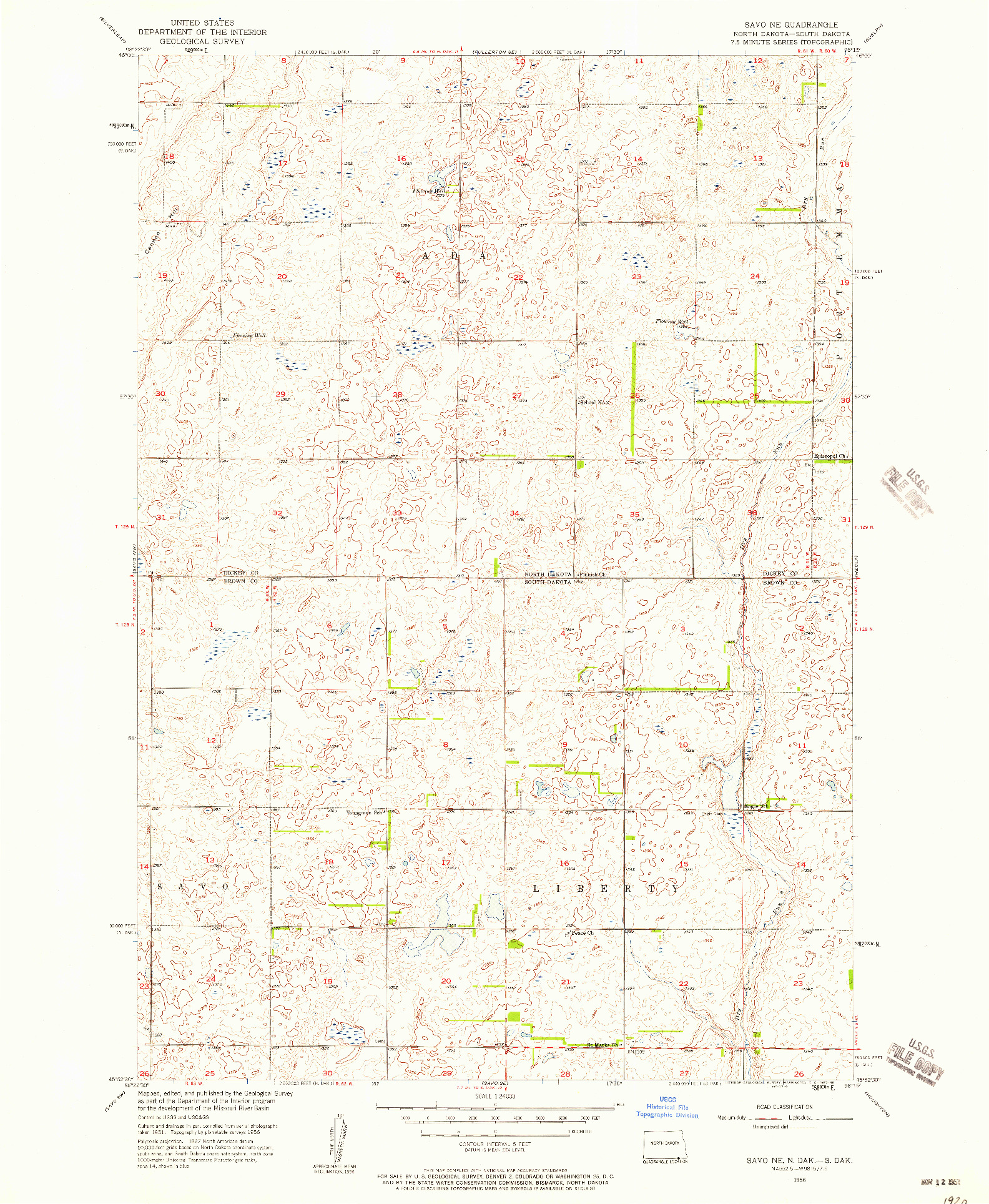 USGS 1:24000-SCALE QUADRANGLE FOR SAVO NE, ND 1956