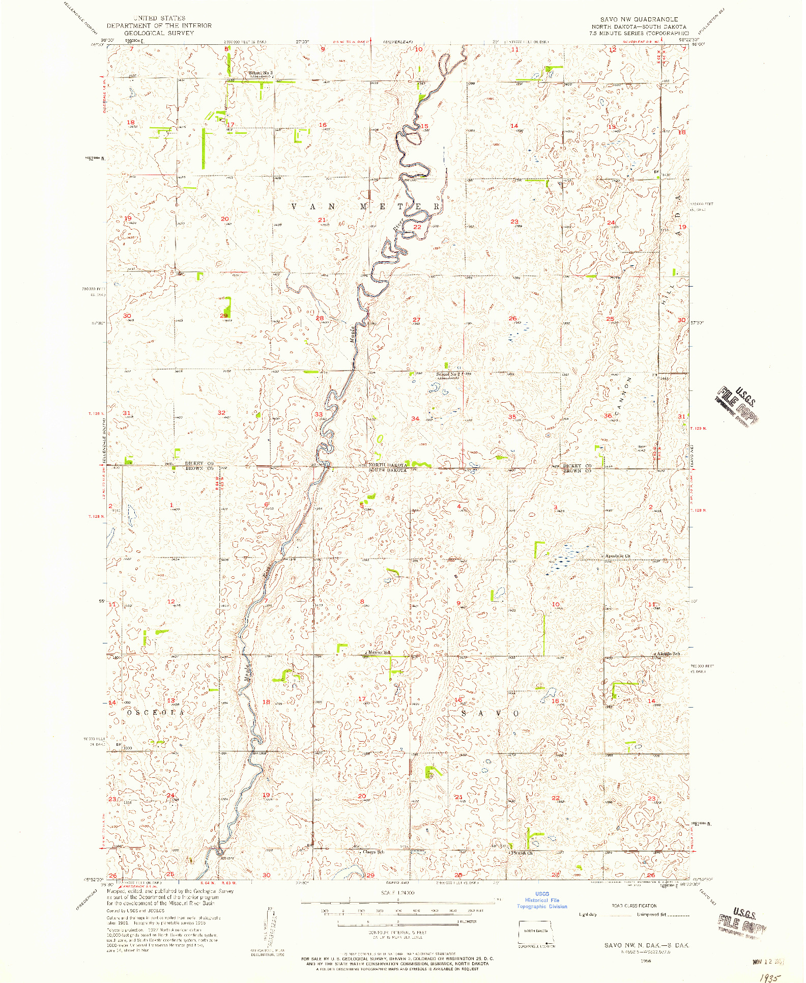 USGS 1:24000-SCALE QUADRANGLE FOR SAVO NW, ND 1956