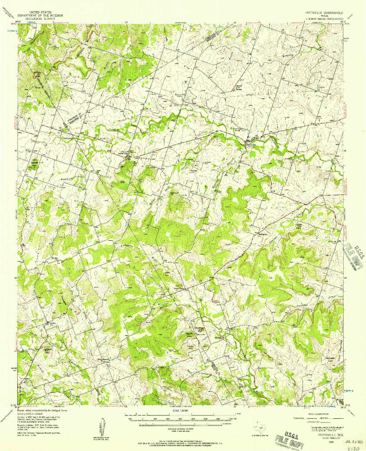 USGS 1:62500-SCALE QUADRANGLE FOR POTTSVILLE, TX 1956