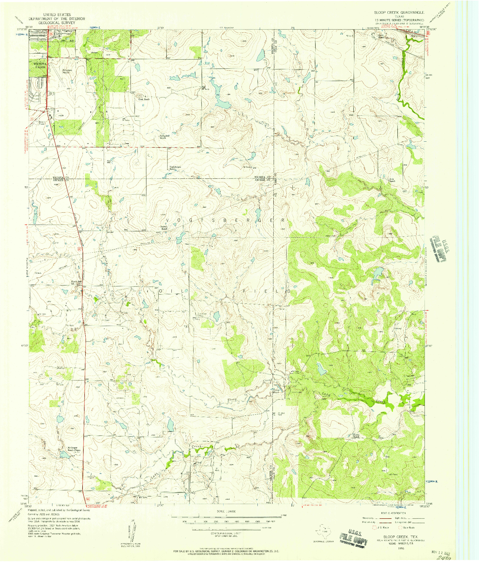 USGS 1:24000-SCALE QUADRANGLE FOR SLOOP CREEK, TX 1956