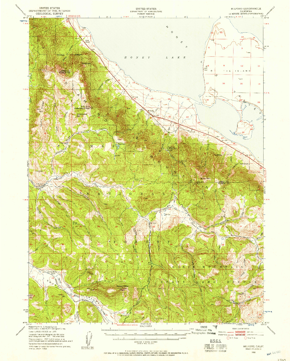 USGS 1:62500-SCALE QUADRANGLE FOR MILFORD, CA 1950