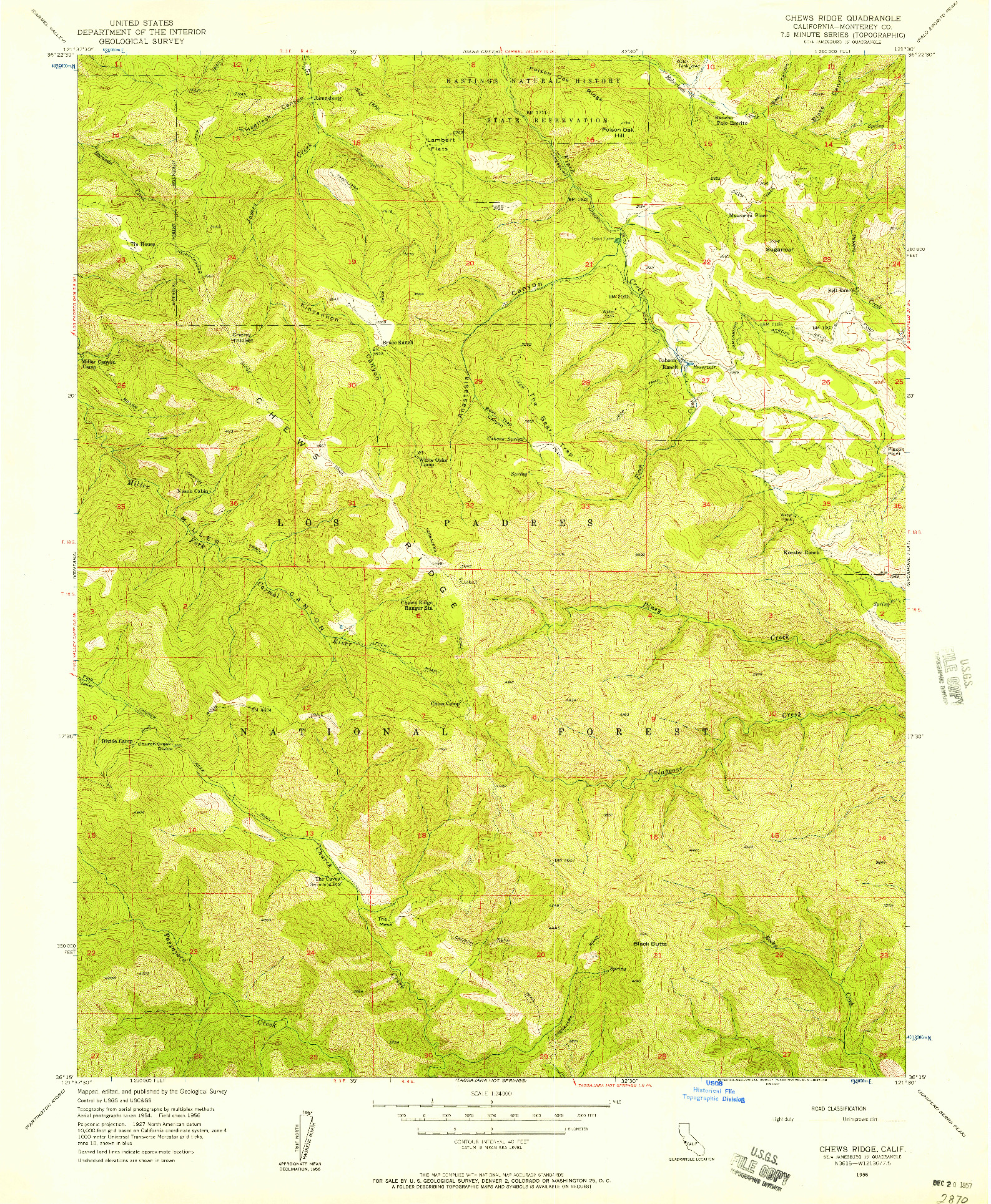 USGS 1:24000-SCALE QUADRANGLE FOR CHEWS RIDGE, CA 1956