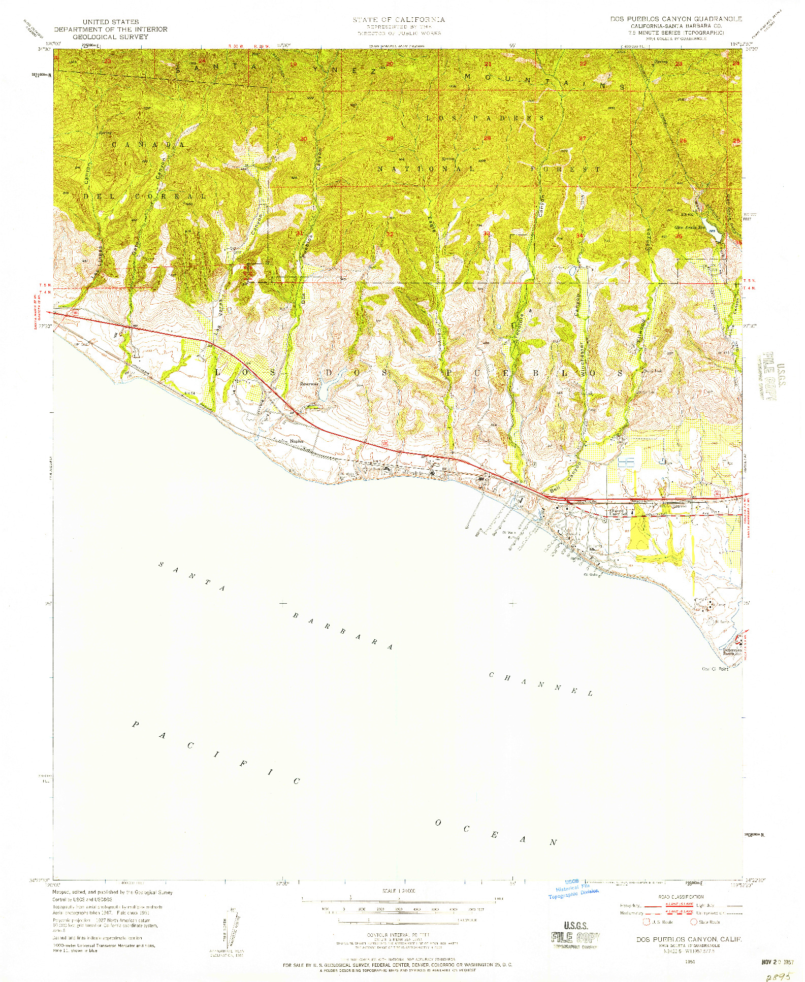 USGS 1:24000-SCALE QUADRANGLE FOR DOS PUEBLOS CANYON, CA 1951