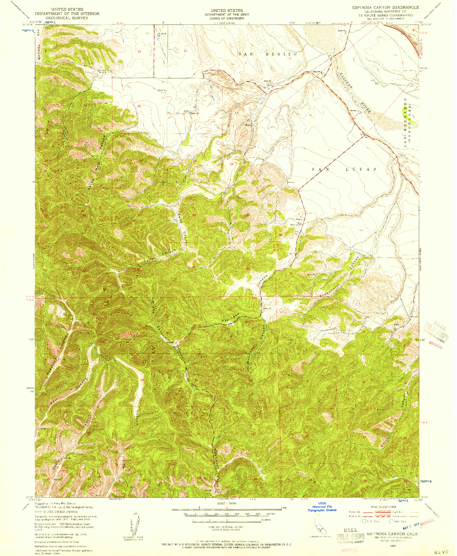 USGS 1:24000-SCALE QUADRANGLE FOR ESPINOSA CANYON, CA 1949