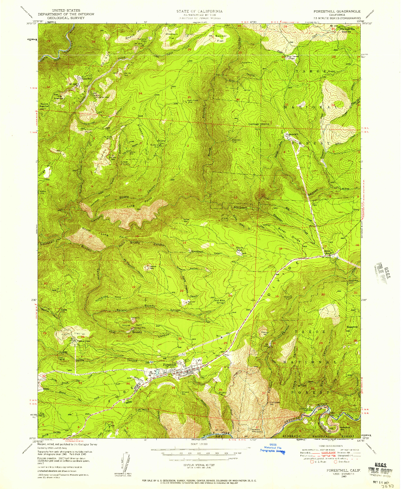 USGS 1:24000-SCALE QUADRANGLE FOR FORESTHILL, CA 1949