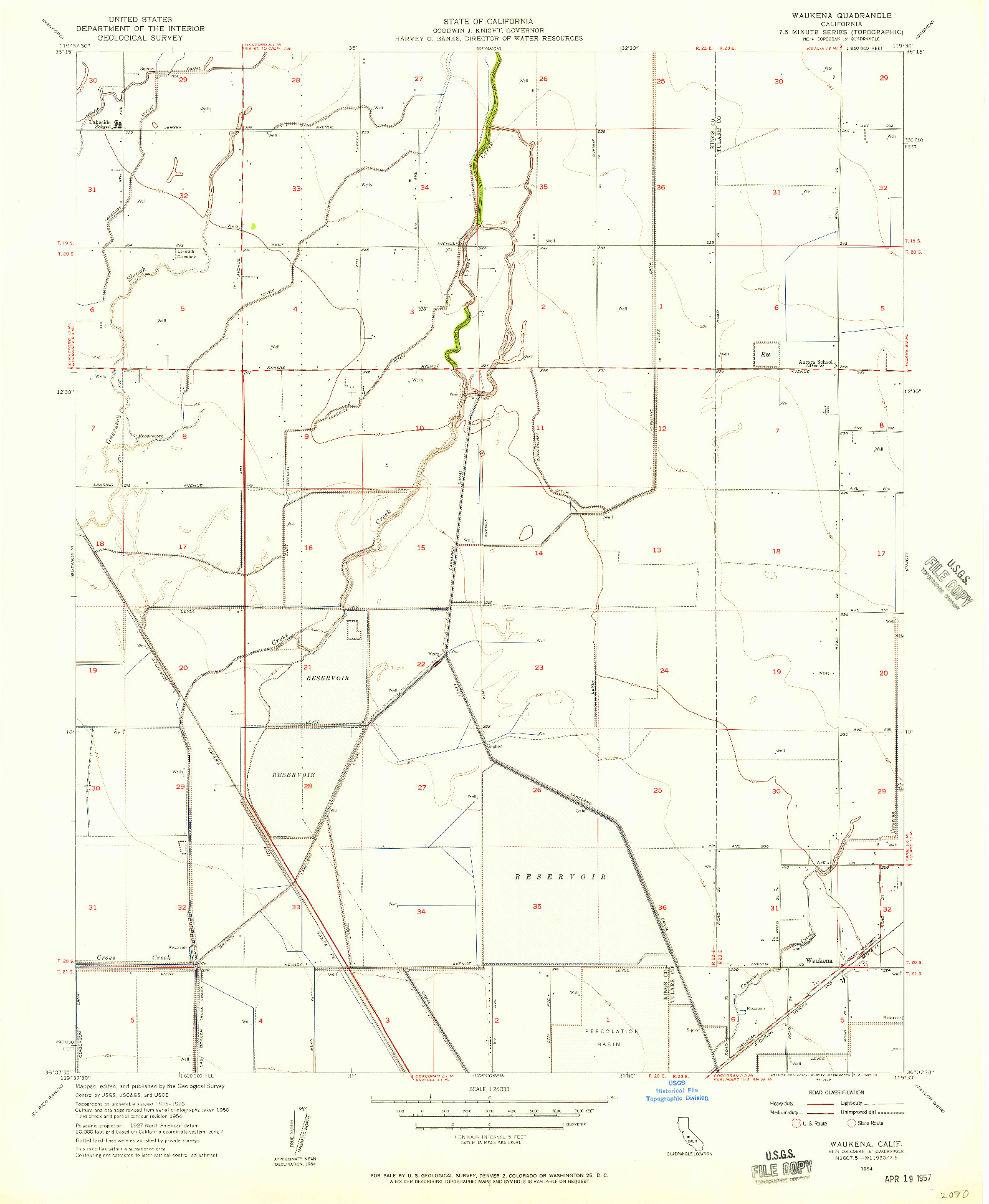 USGS 1:24000-SCALE QUADRANGLE FOR WAUKENA, CA 1954