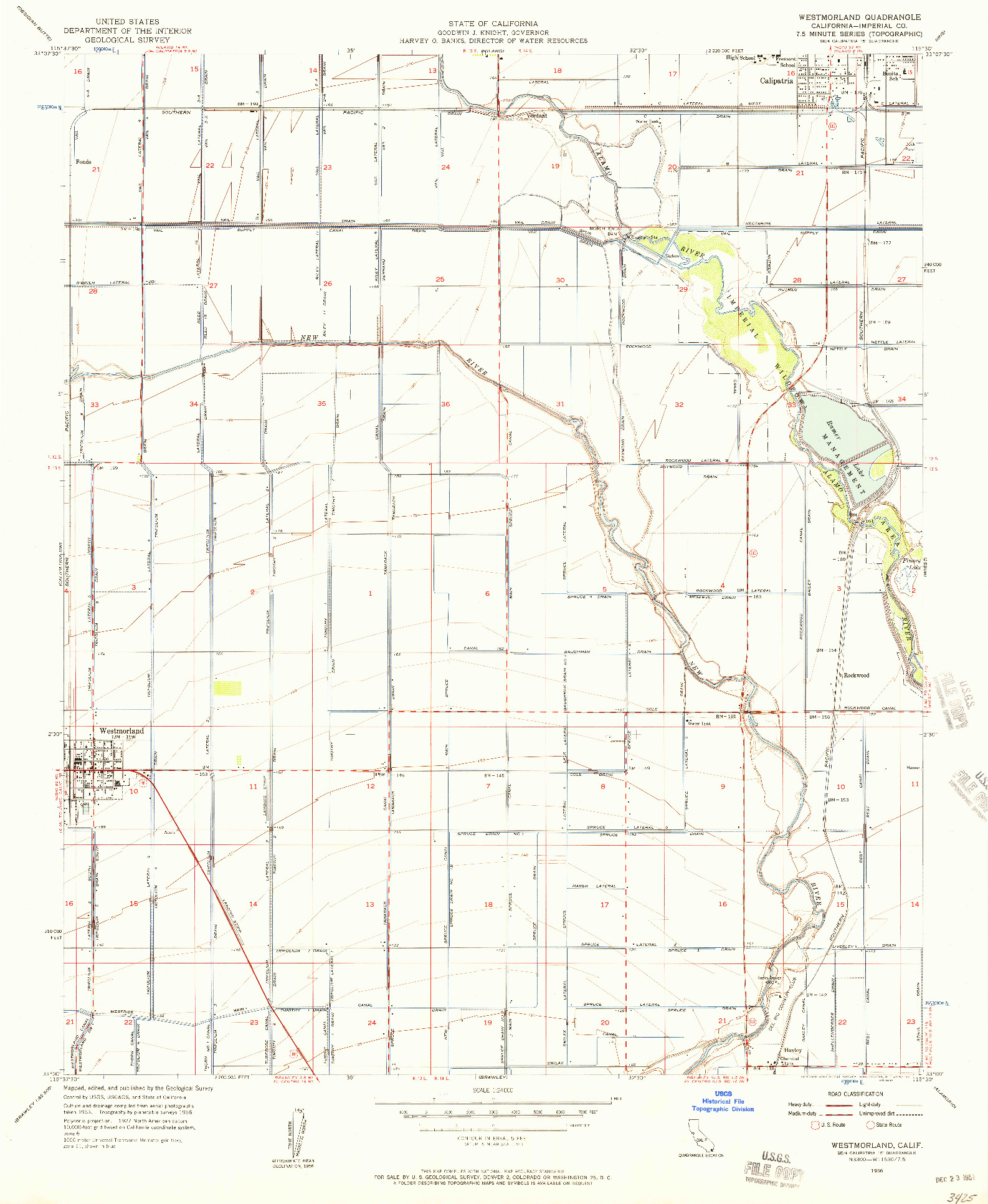 USGS 1:24000-SCALE QUADRANGLE FOR WESTMORLAND, CA 1956