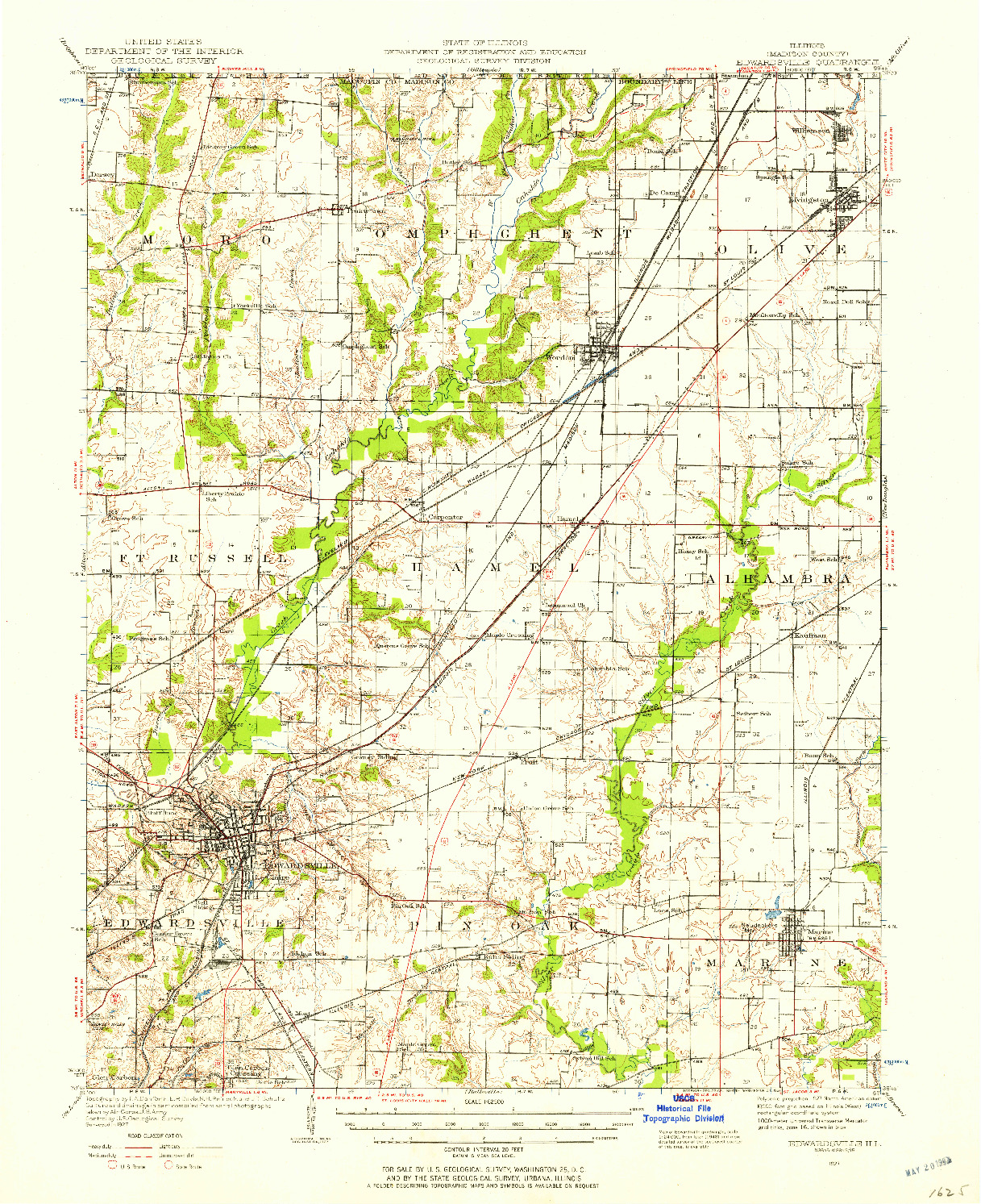 USGS 1:62500-SCALE QUADRANGLE FOR EDWARDSVILLE, IL 1927