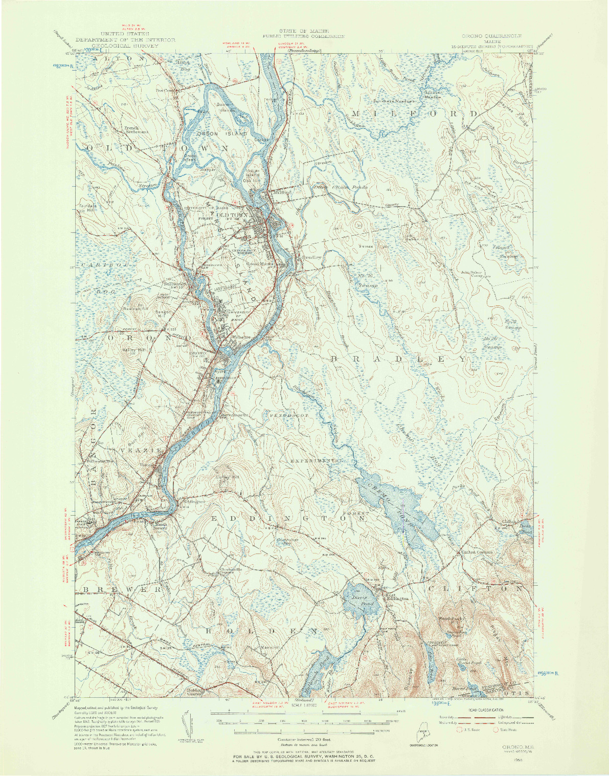 USGS 1:62500-SCALE QUADRANGLE FOR ORONO, ME 1955