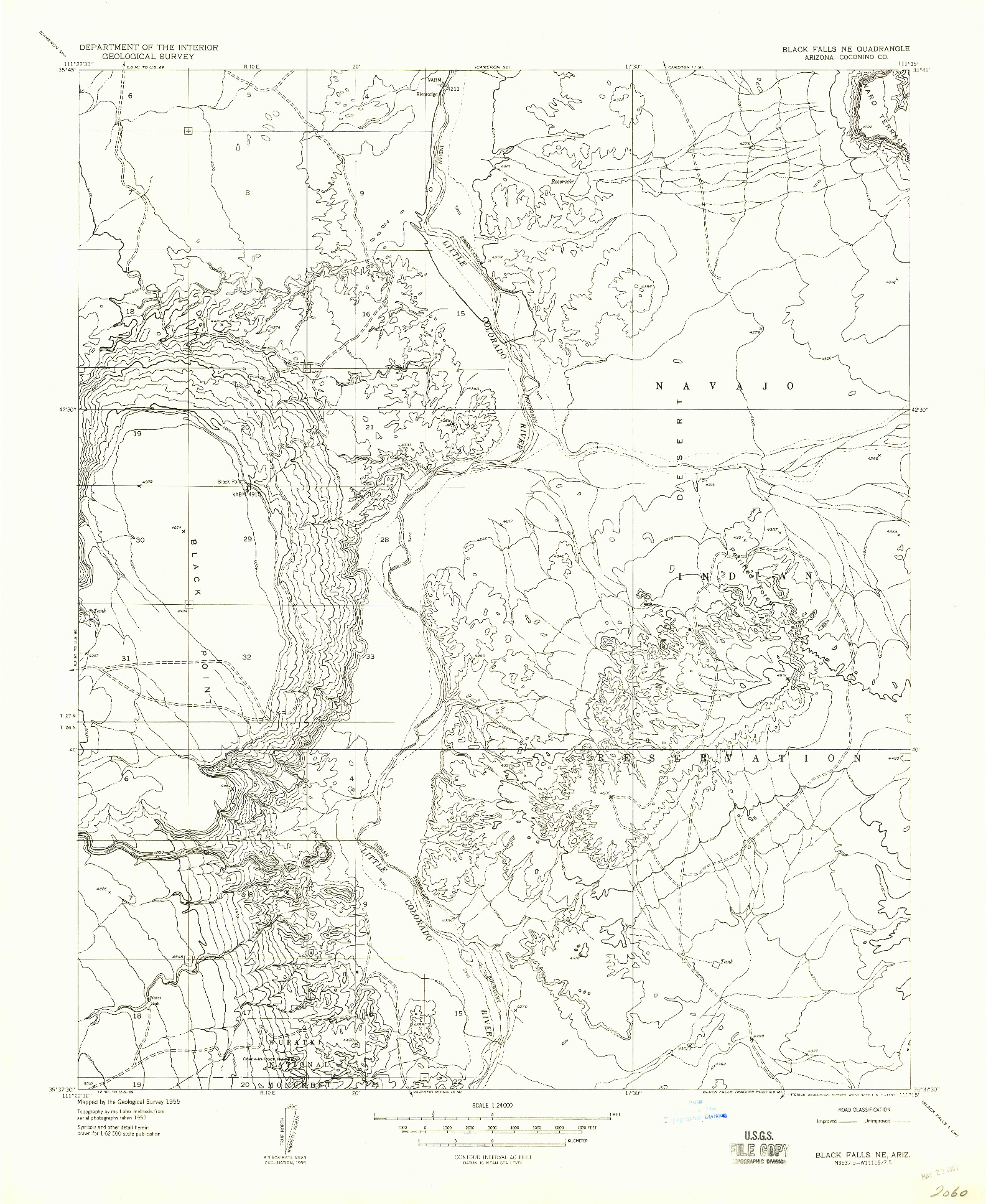 USGS 1:24000-SCALE QUADRANGLE FOR BLACK FALLS NE, AZ 1955