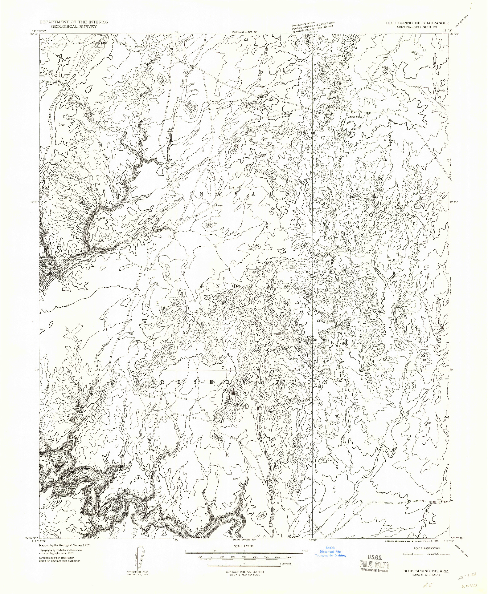 USGS 1:24000-SCALE QUADRANGLE FOR BLUE SPRING NE, AZ 1955