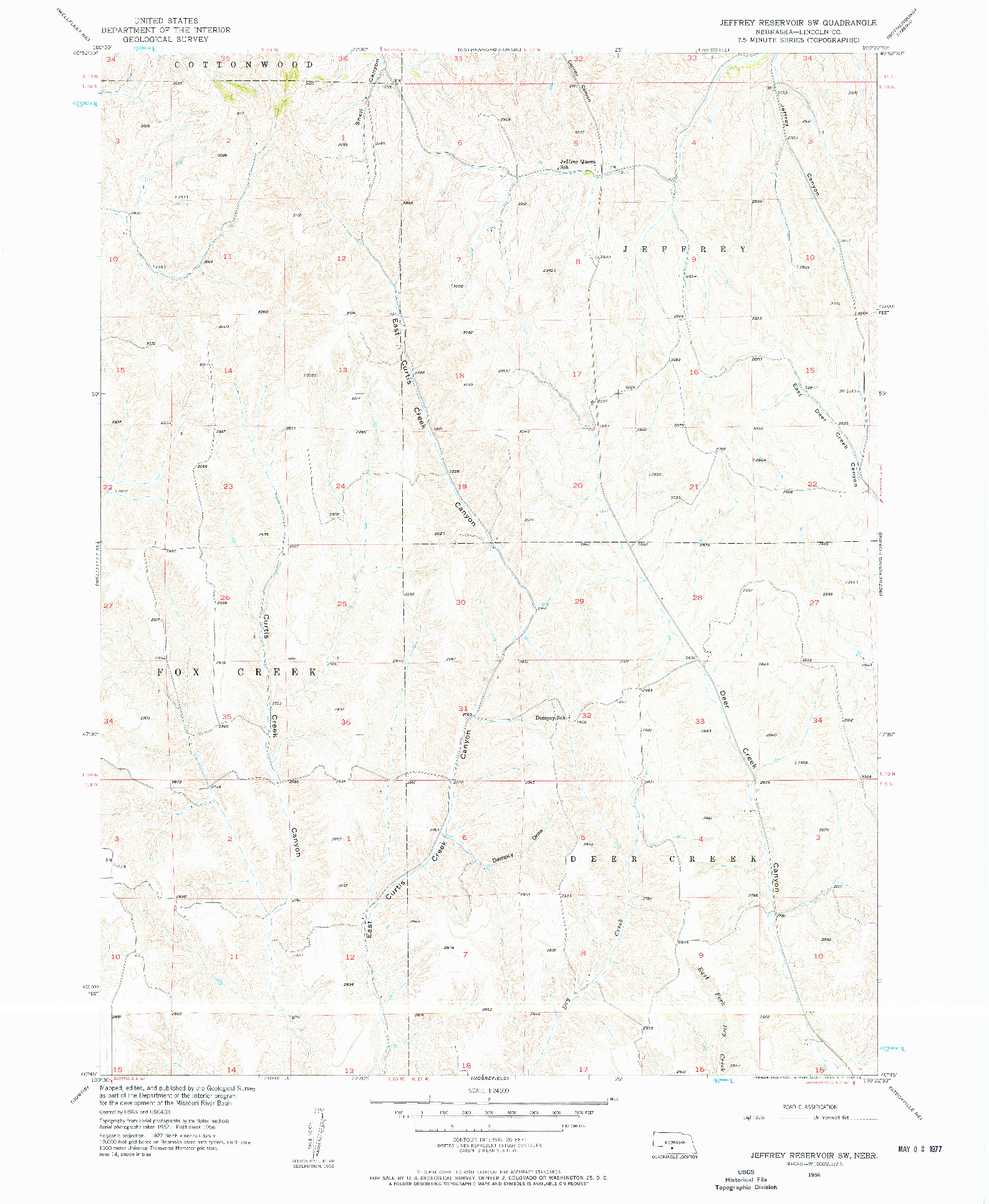 USGS 1:24000-SCALE QUADRANGLE FOR JEFFREY RESERVOIR SW, NE 1956