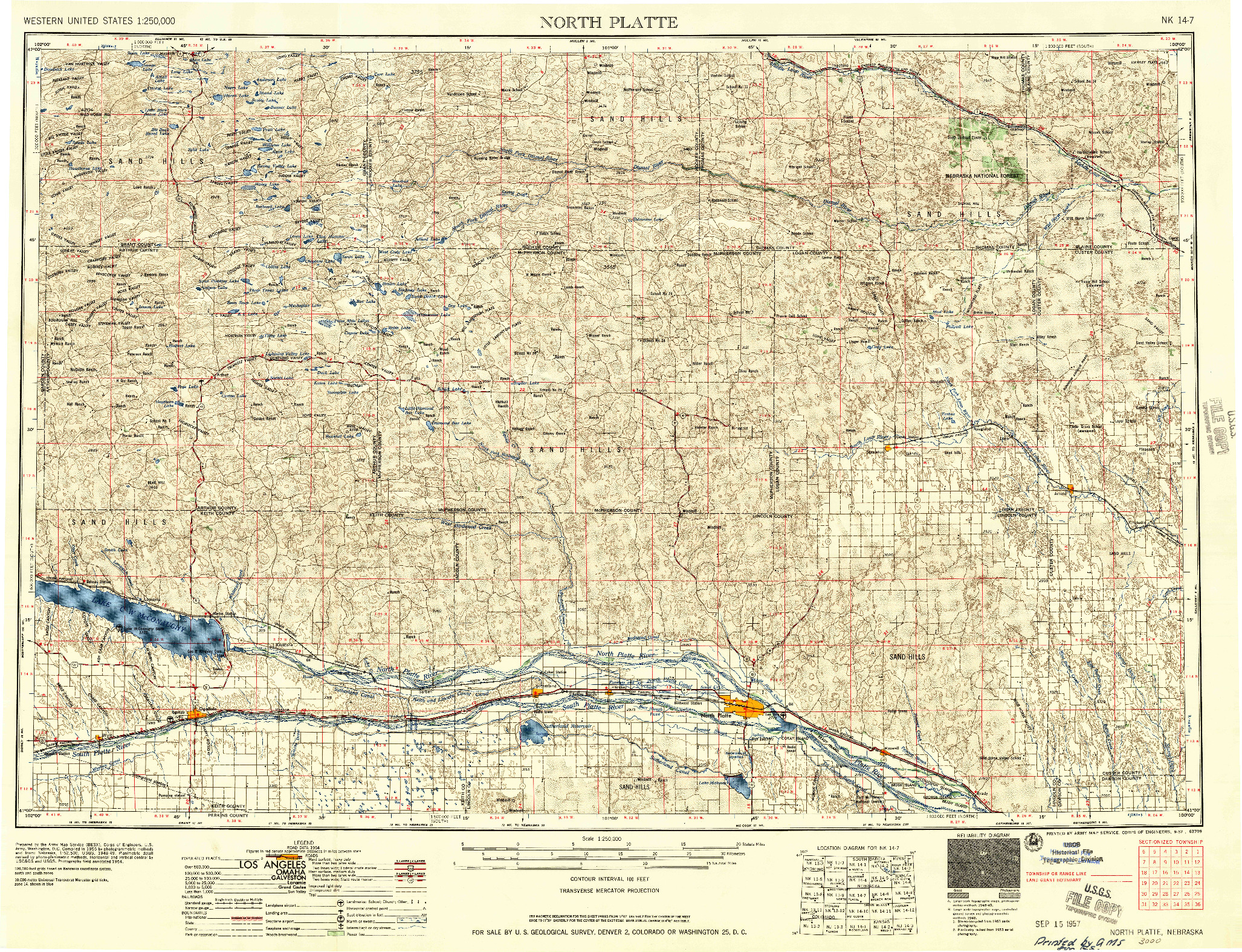 USGS 1:250000-SCALE QUADRANGLE FOR NORTH PLATTE, NE 1957