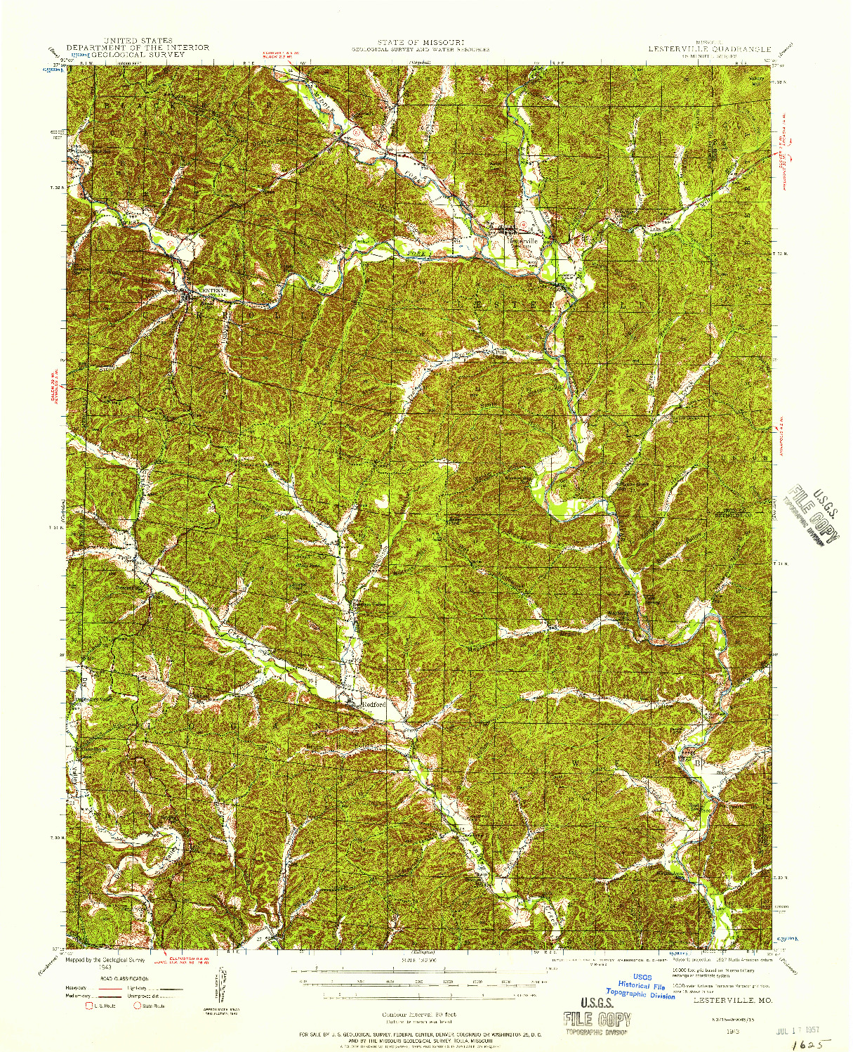 USGS 1:62500-SCALE QUADRANGLE FOR LESTERVILLE, MO 1943