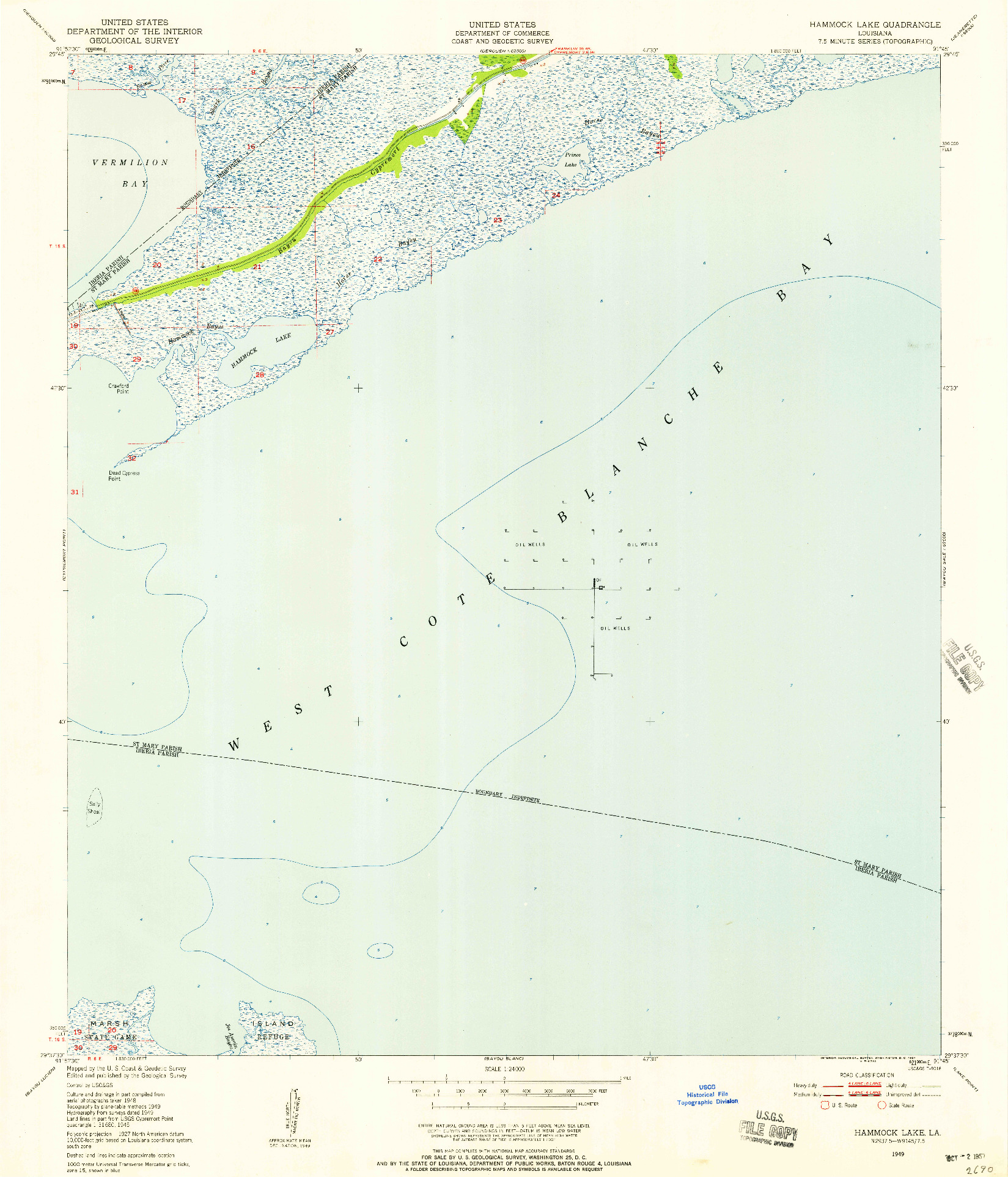 USGS 1:24000-SCALE QUADRANGLE FOR HAMMOCK LAKE, LA 1949