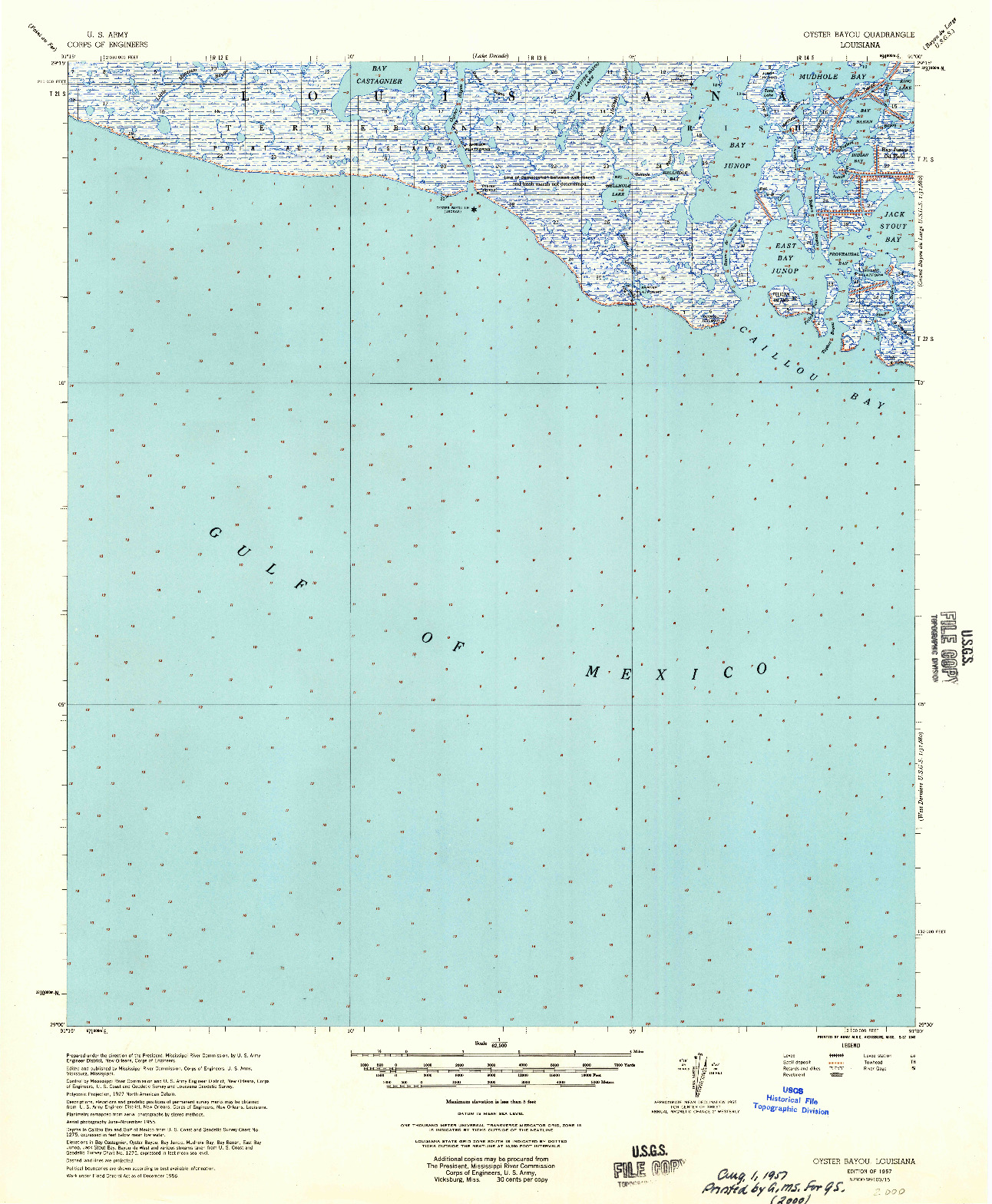 USGS 1:62500-SCALE QUADRANGLE FOR OYSTER BAYOU, LA 1957