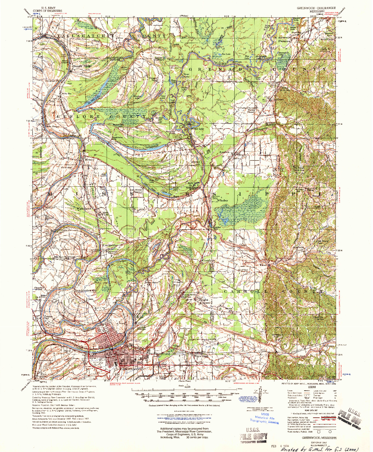 USGS 1:62500-SCALE QUADRANGLE FOR GREENWOOD, MS 1957