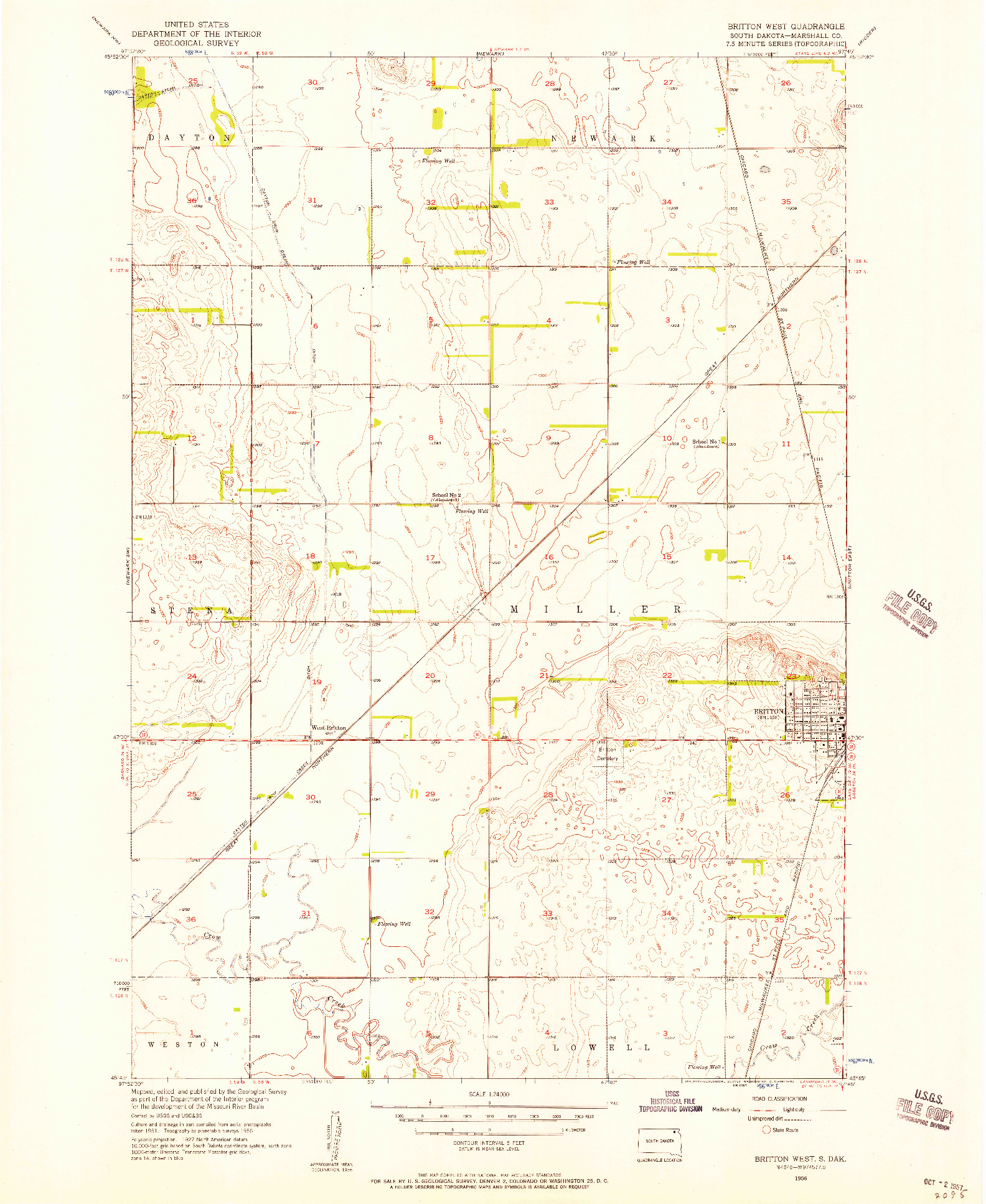 USGS 1:24000-SCALE QUADRANGLE FOR BRITTON WEST, SD 1956