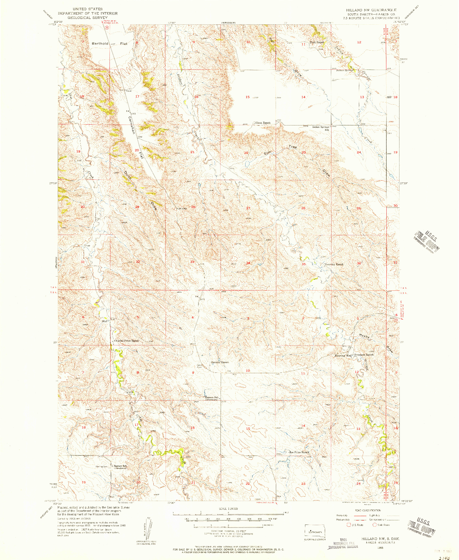 USGS 1:24000-SCALE QUADRANGLE FOR HILLAND NW, SD 1955