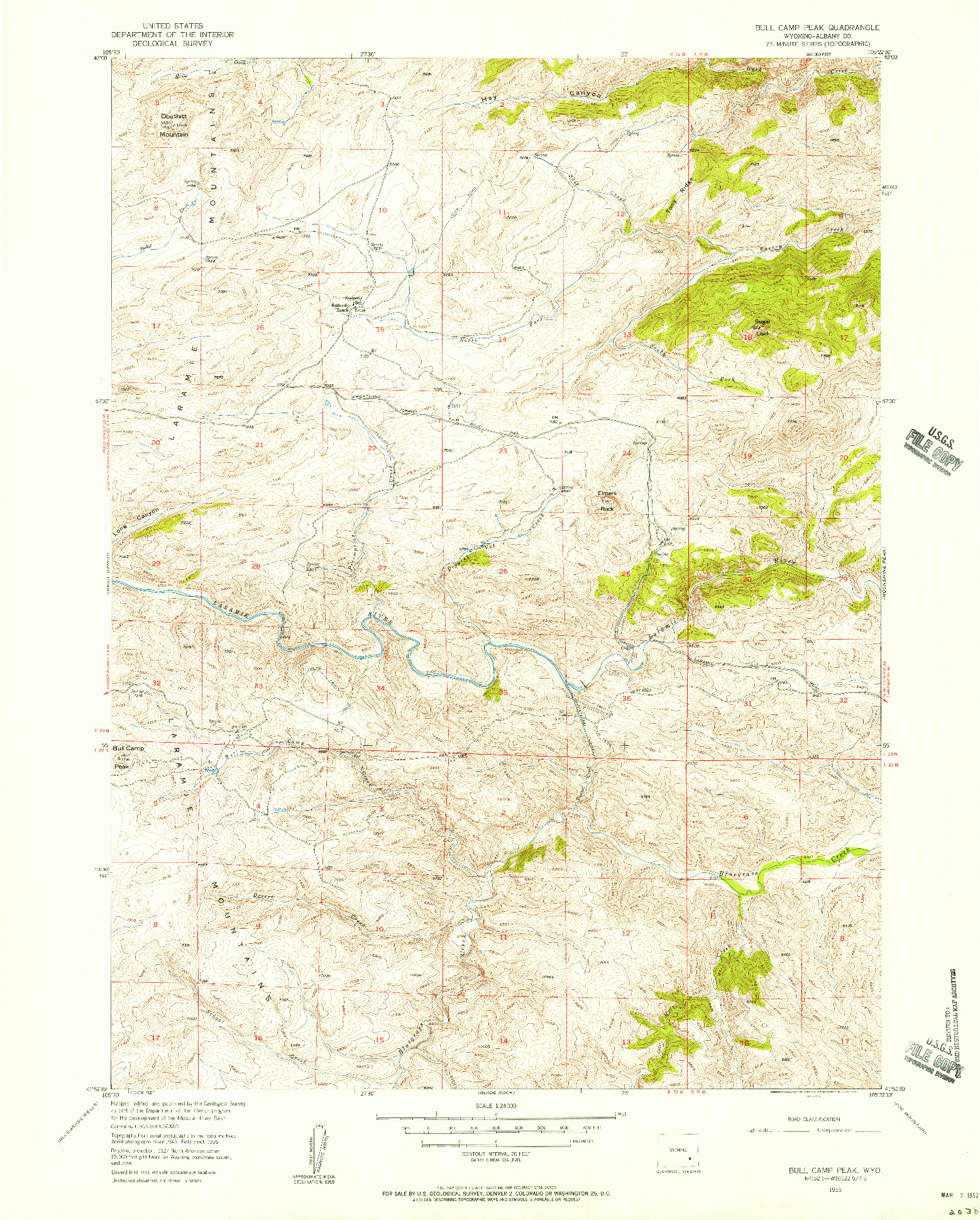 USGS 1:24000-SCALE QUADRANGLE FOR BULL CAMP PEAK, WY 1955