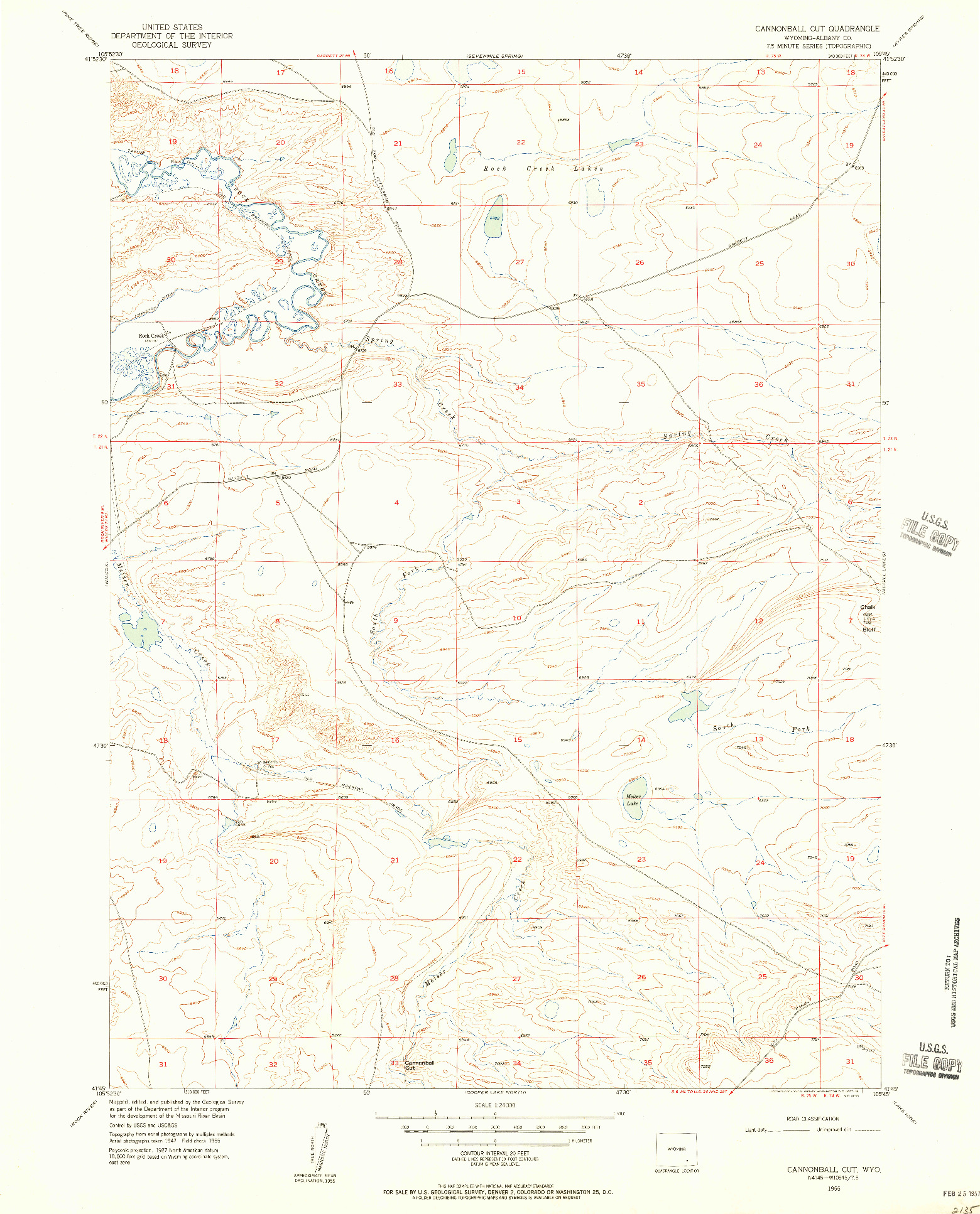USGS 1:24000-SCALE QUADRANGLE FOR CANNONBALL CUT, WY 1955