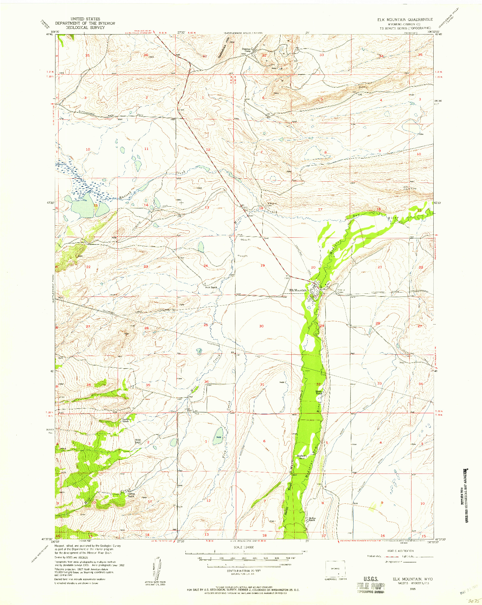 USGS 1:24000-SCALE QUADRANGLE FOR ELK MOUNTAIN, WY 1955
